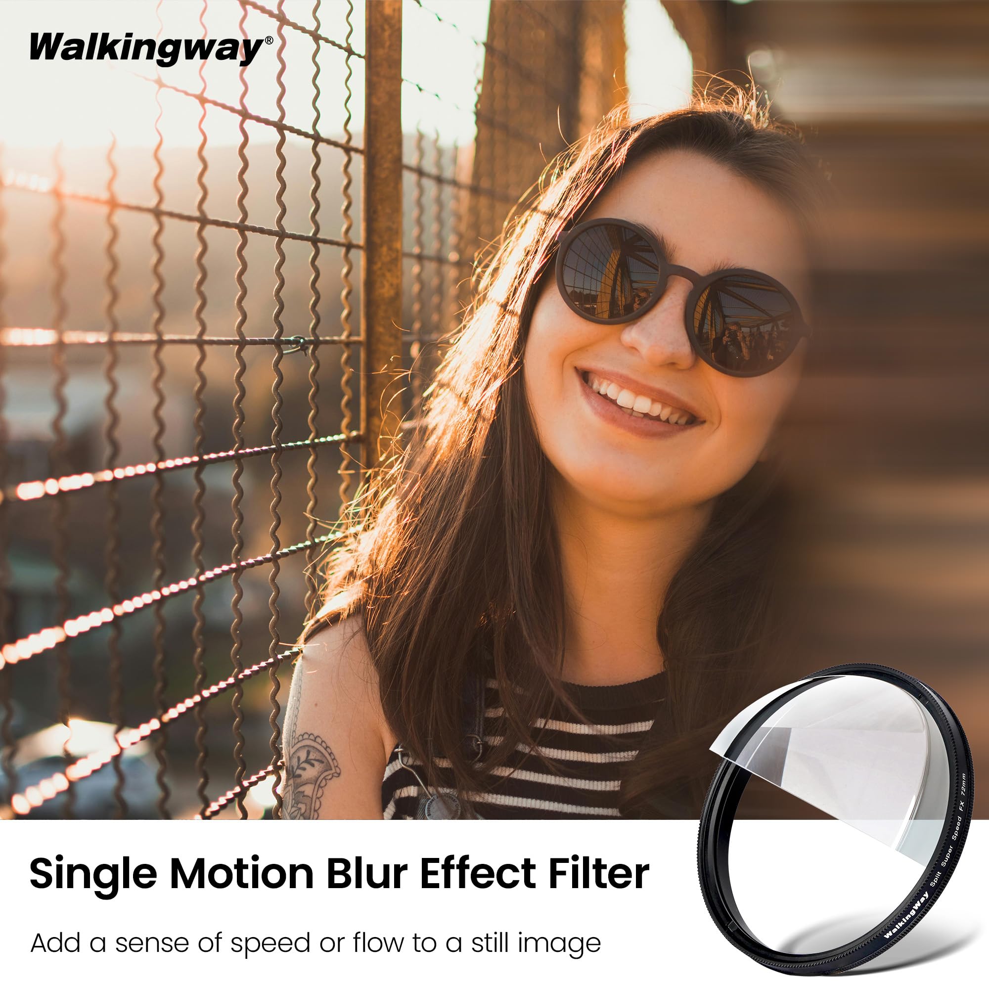 Walking Way Split Super Speed FX 82mm Filter K9 Optikglas Prismenfilter für kreative Fotografie und Videos, einseitiger Unschärfe- Bewegungseffekt