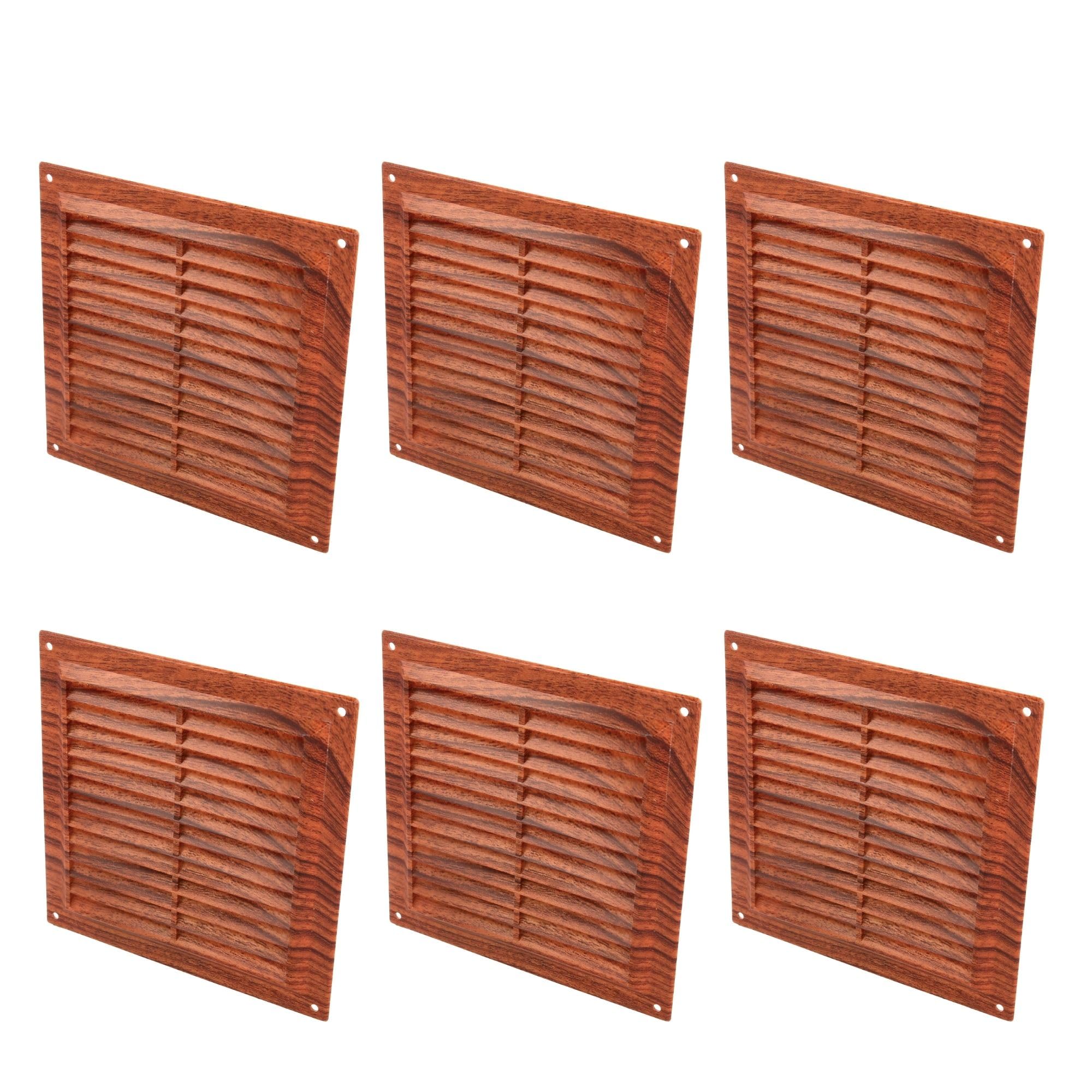 Amig - Set di 6 griglie di ventilazione quadrate in plastica con zanzariera - Per cucina e bagno - 200x200 mm - Sapelli