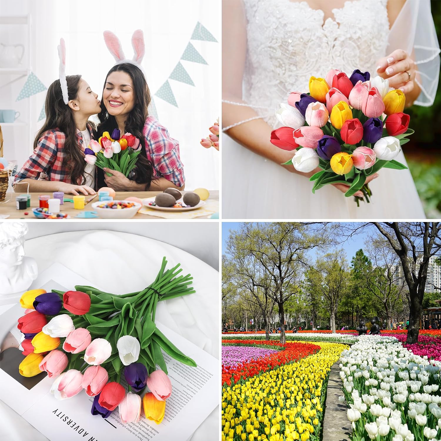 30 Pcs Multicolor Fake Tulips Artificial Flowers for Decoration, Real Touch PU Faux Tulips Flowers Arrangement Artificial Plants Indoor for Home Decor Wedding Mother's Day Spring Easter Decorations - Image 5