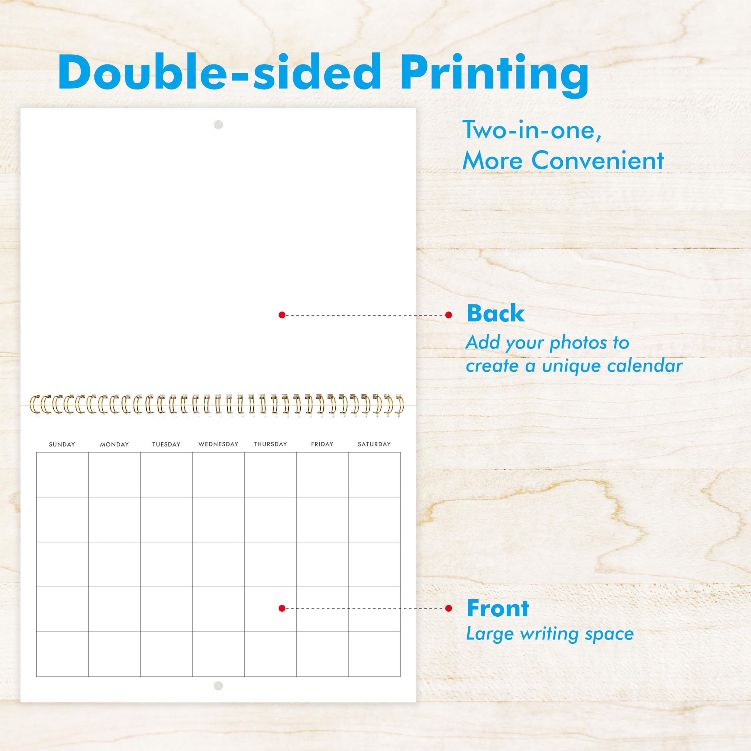 Blank Scrapbook Wall Calendar, Spiral-Bound Hanging Monthly Calendar, DIY Blank Calender with 400 Stickers for Office, Home, Kids, Adults (12" x 9" closed,18" x 12" open size) - Image 4