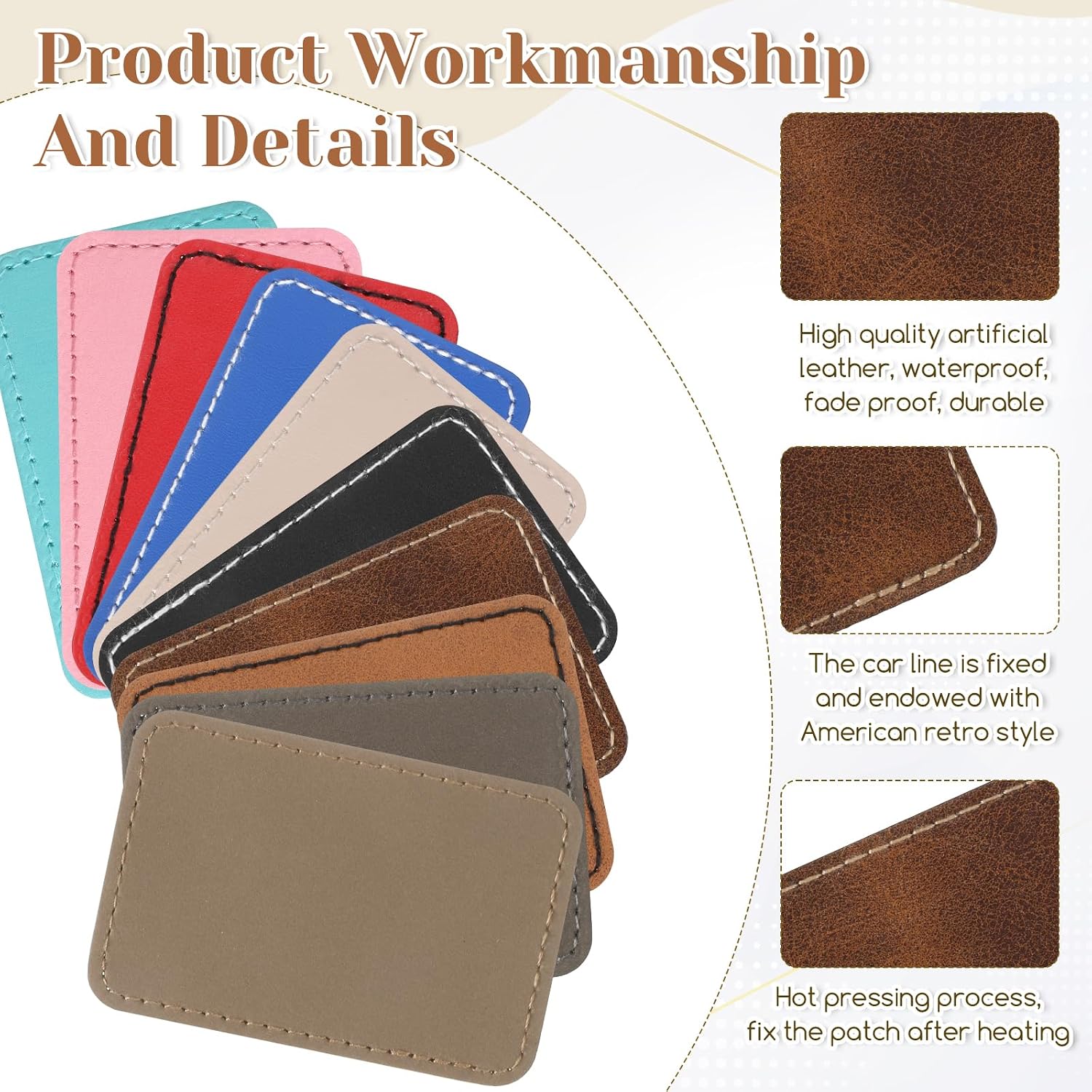 120 Pcs Leather Patches for Laser Engraving, Adhesive Leatherette Hat Patches for Custom DIY Sewing (Multicolor, 3 x 2 Inches)