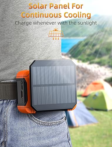 Miniatura 2 de Koonie Ventilador de clip de cintura de 10000 mAh con panel solar, tiempo de trabajo de 30 horas, luz LED personal, ventilador de cinturón