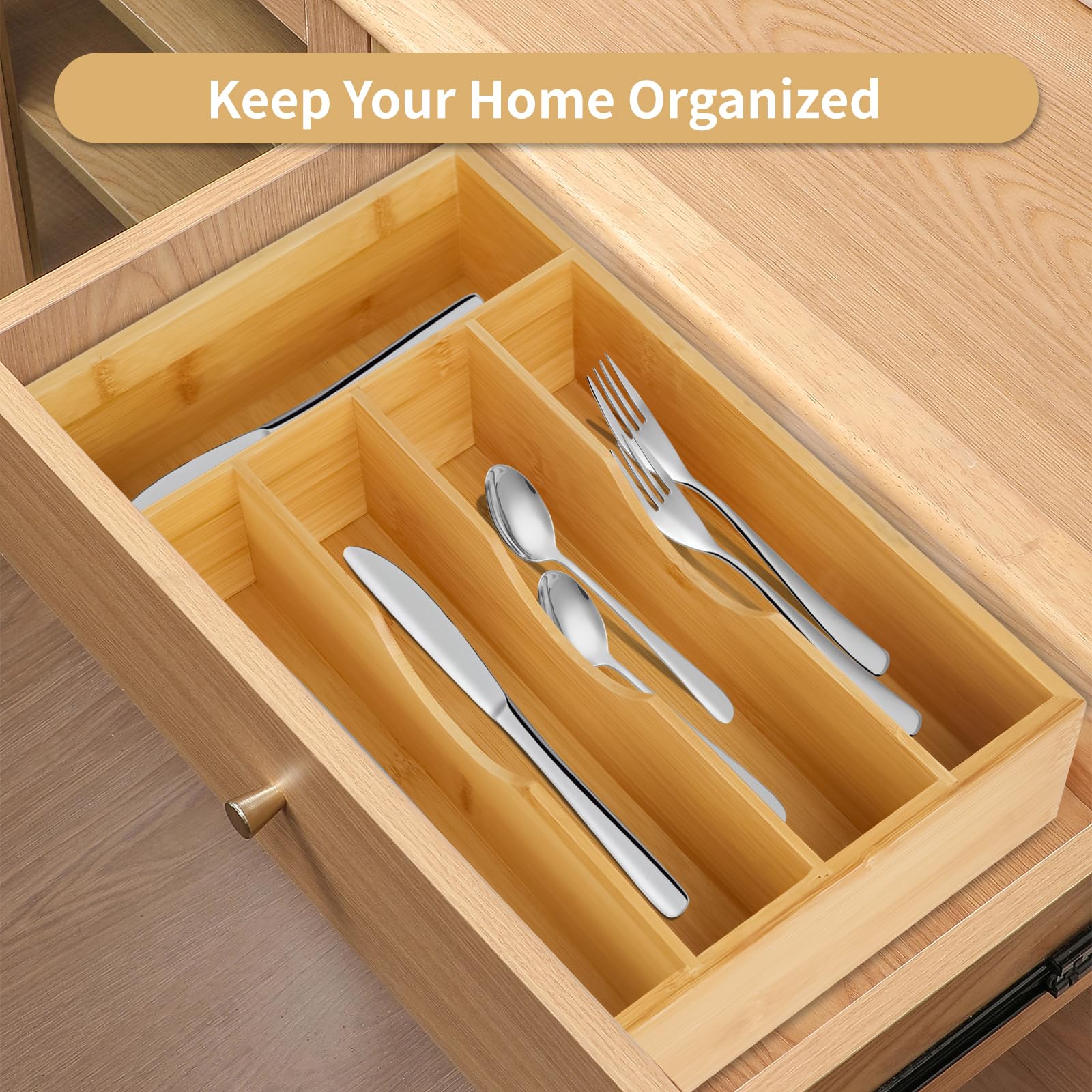 lBamboo - Organizador de cubiertos para cajón, organizador de utensilios, soporte para cubiertos y bandeja de utensilios con separadores de cajones para cubiertos de cocina Orgazier