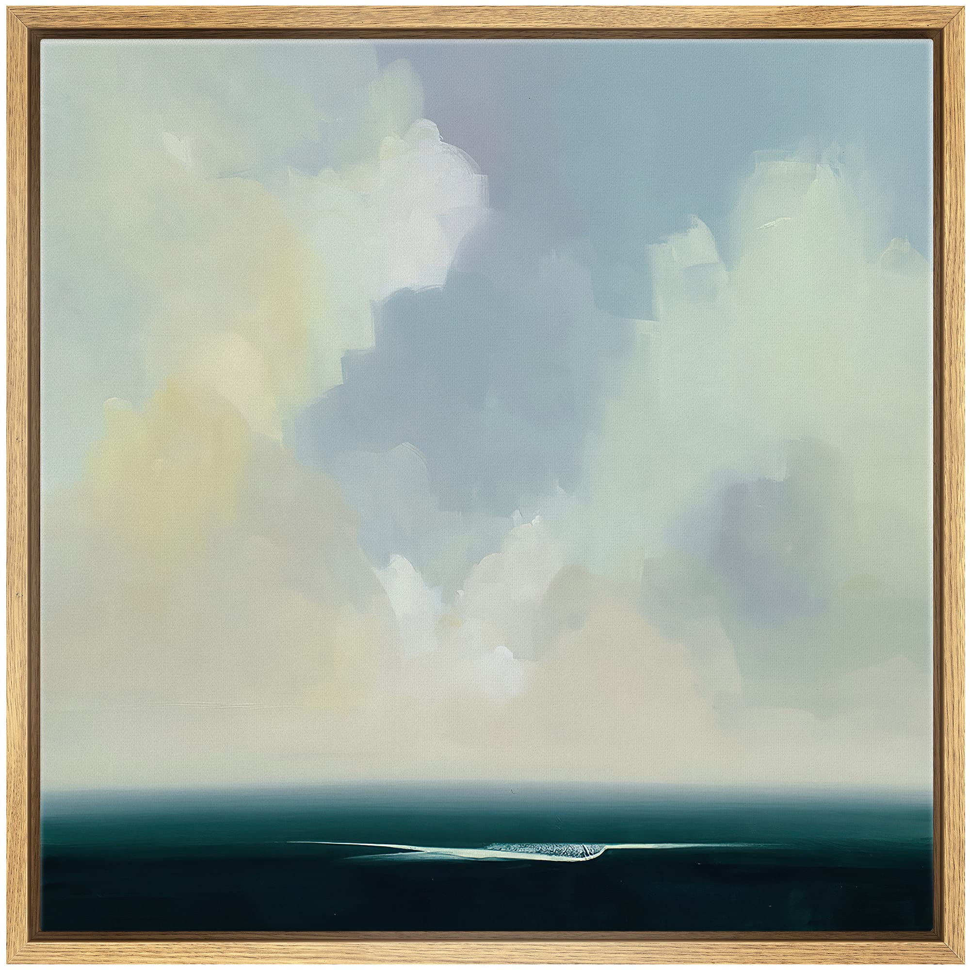 SIGNLEADER Framed Canvas Print Wall Art Clouds and Blue Sky over Green Sea Nature Wilderness Illustrations Modern Art Nautical Scenic Relax/Calm Cool