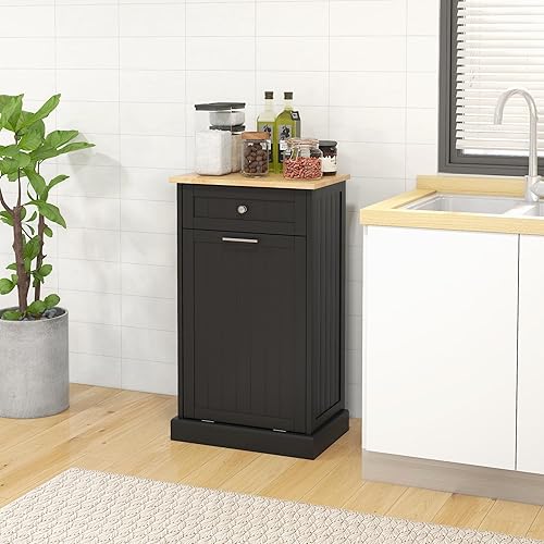 Miniatura 2 de HOMCOM Gabinete de basura abatible para cocina, armario de reciclaje con cajón, color negro
