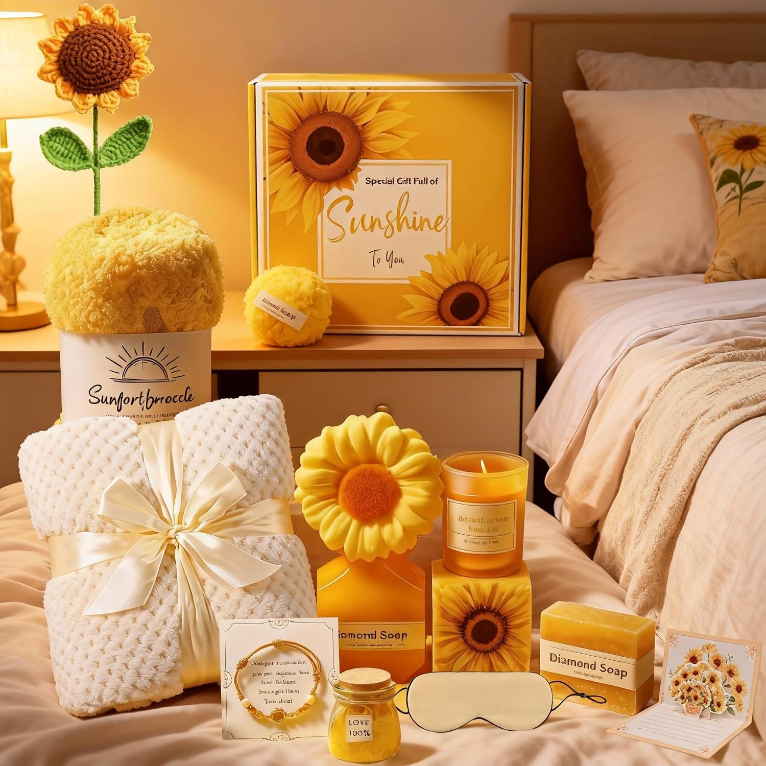 Sunshine Gift Basket for Women – 15 pcs Birthday Gifts for Women, Best Friend Cheer Up Box, Get Well Soon Care Package, Thinking of You Gifts for Mom, Sister, Friend (Sunflower - 15 PCS)