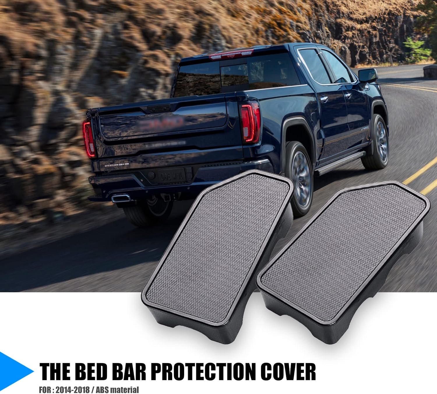 Pack-2 Stake Pocket Covers, Modified Bed Rail Pile Cover, Rear Trunk Hole Plug for 2014-2018 GMC Sierra Silverado (Black)