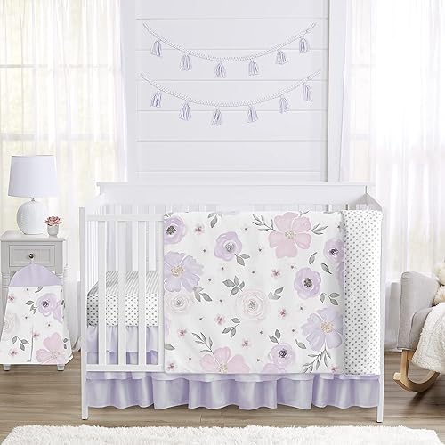 Miniatura 1 de Sweet Jojo Designs Juego de ropa de cama para cuna de bebé color morado lavanda bohemio floral para habitación de bebé edredón de habitación