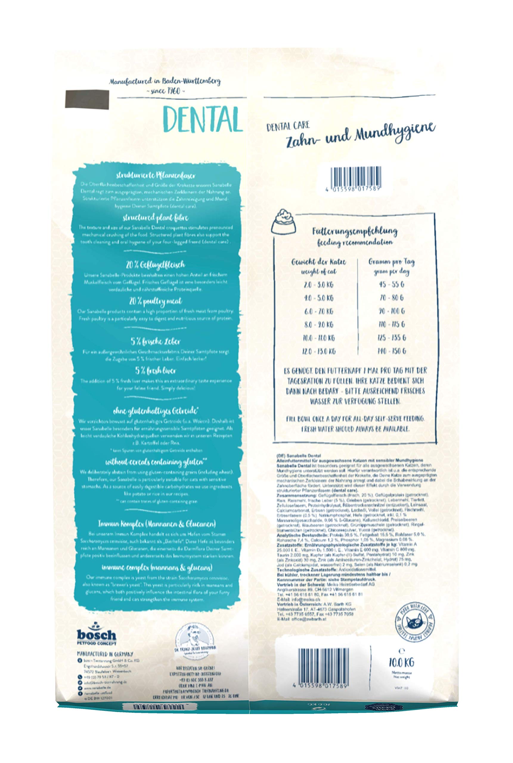 Sanabelle Dental | Comida seca para gatos adultos para la limpieza y el cuidado dental | 1 x 10 kg