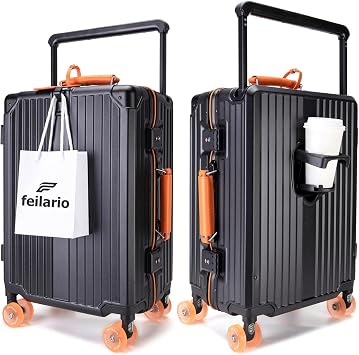 feilario PC Carry On Luggage, Aluminum Frame Wide Handle, TSA Lock | Front laptop compartment, PC+ABS shell and spinner wheels keep work essentials reachable for meetings and airports