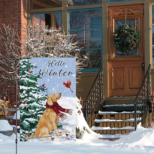 Miniatura 2 de Louise Maelys Bandera de jardín de perro Golden Retriever de invierno de 12 x 18 pulgadas, de doble cara, de arpillera, pequeña, de bienvenida, para