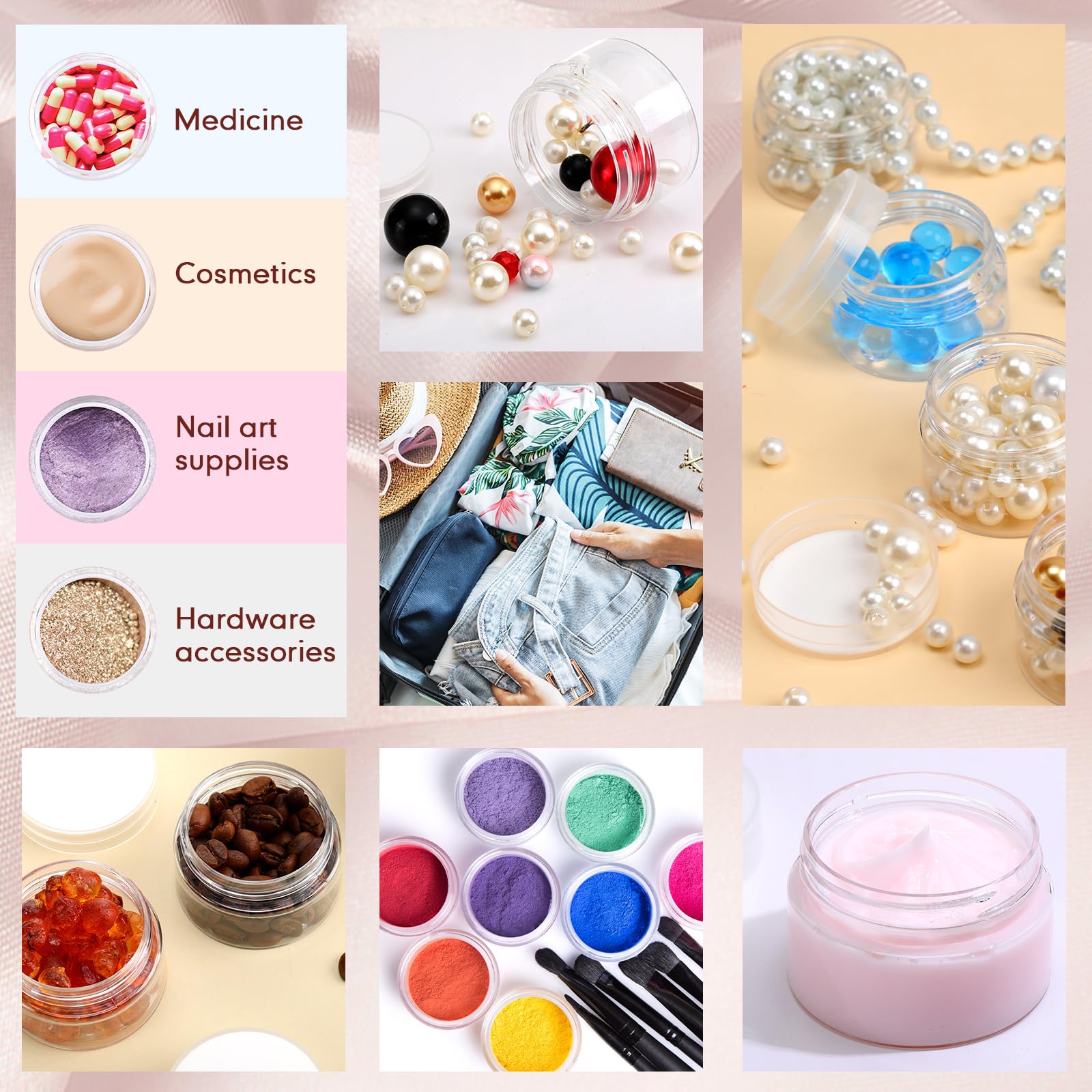 SATINIOR Lot de 100 petits bocaux en plastique transparent avec couvercles à large ouverture pour lotion, crème, strass, beurres corporels, rangement de voyage (transparent, 28,3 g)