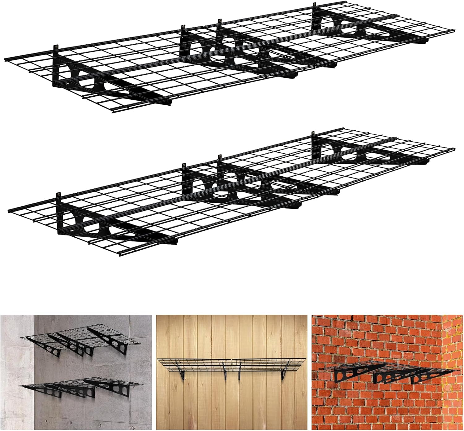 2 Pack 2x6 ft Wall Mounted Garage Storage Shelving, 1600 LBS Heavy Duty Steel Racks, Floating Shelves for Warehouse Laundry Room Workshop Organization