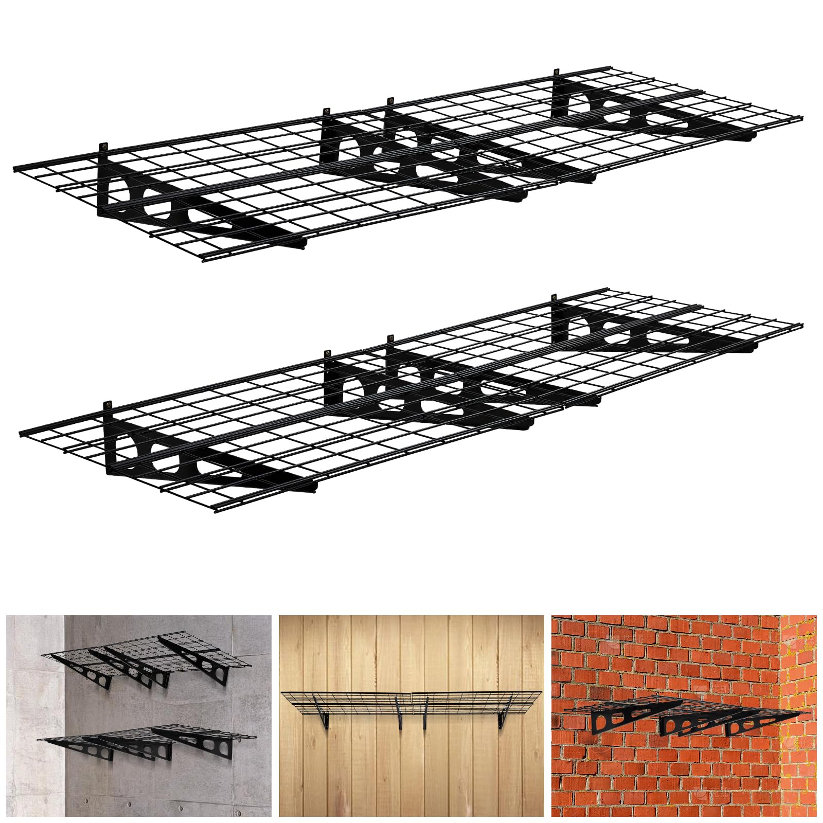 GarveeLife Alta resistencia y capacidad de carga - Estante de pared metálico para garaje - Soporta hasta 725 kg - Ajustable y multifuncional para garaje, cocina, lavandería, almacén y taller - 2x6
