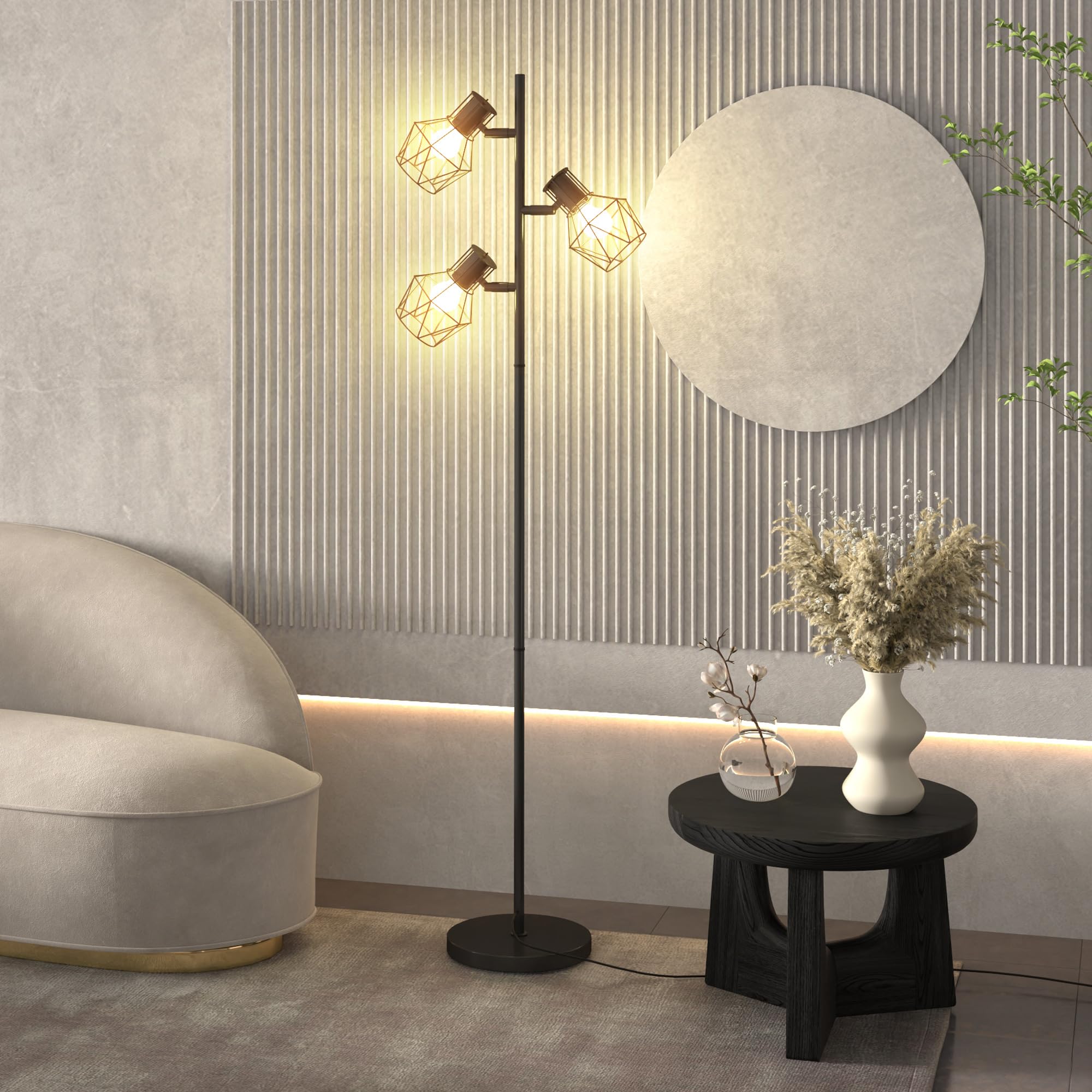 HOMCOM Lampada da Terra 3 Luci Regolabili in Metallo 41x28x169 cm Nero
