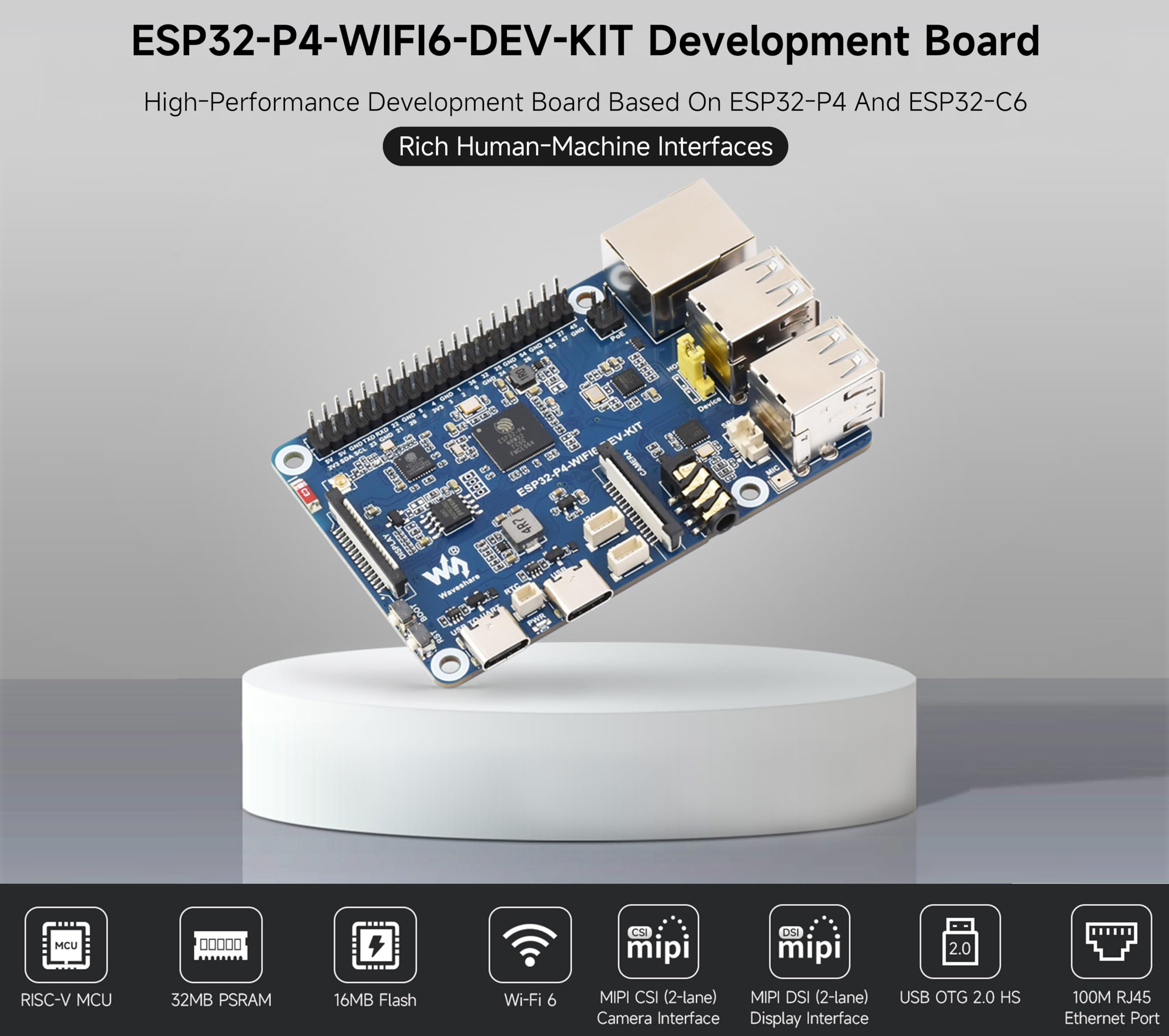 ESP32-P4-WIFI6-DEV-KIT płytka deweloperska, oparta na ESP32-P4 i ESP32-C6, obsługuje Wi-Fi 6 i Bluetooth 5/BLE 5, obsługuje interakcję mowy AI, w zestawie głośnik + kamera RPi, 4 elementy