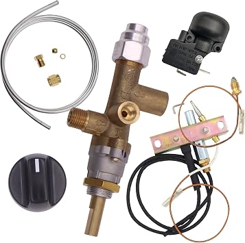 Propane Fire Pit Main Control Brass Safety Valve Kit,Gas Room Heater Pilot Burner Assembly Parts Thermocouple, Connecting tubes and Tilt switch Safety Device Ignition Component Pilot Assembly Kit
