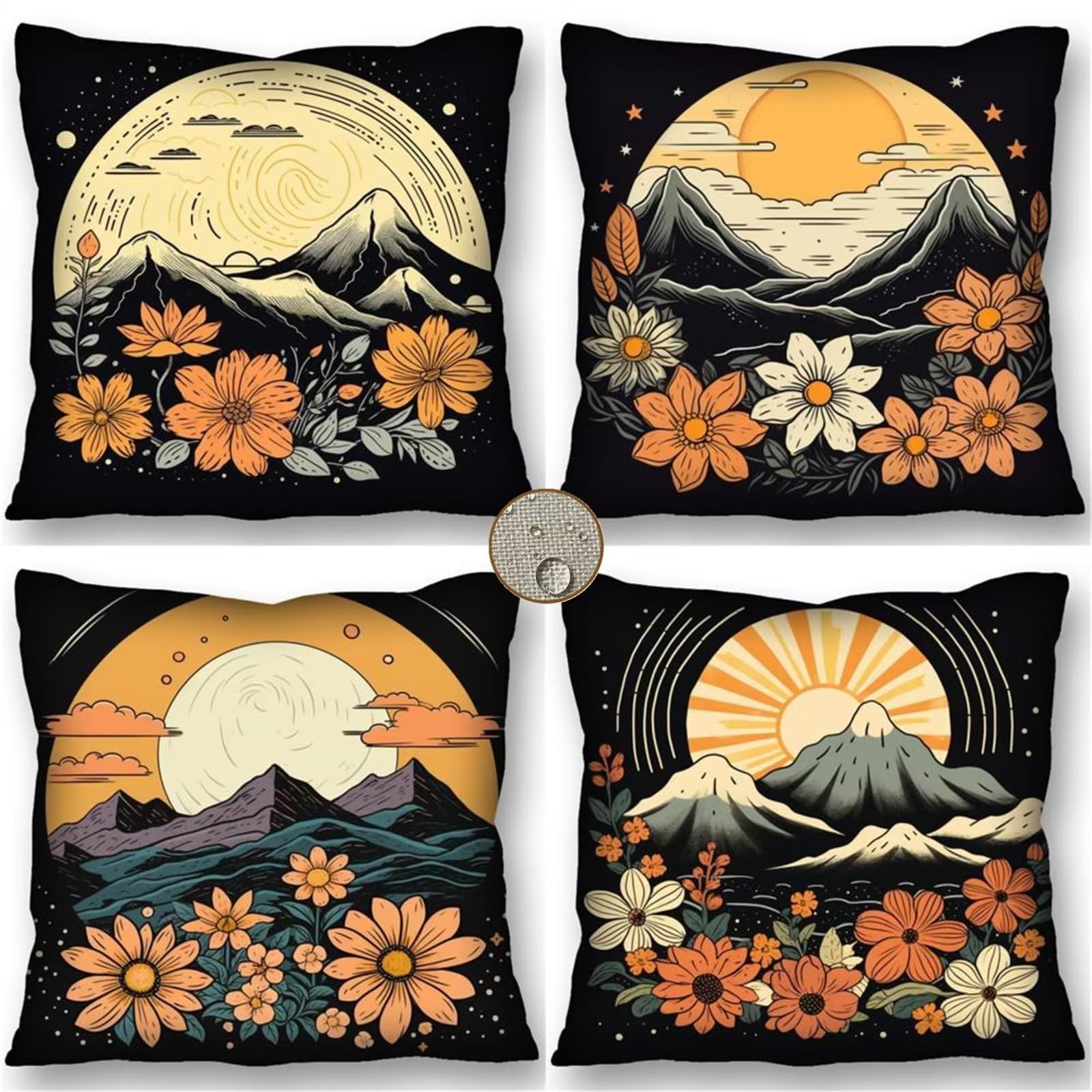 Juego de 4 Funda Cojín 70x70 cm Moderno Japonés - Paisaje Cojines Exterior Jardín 45x45 para Sofá, Cojines Impermeables Exterior para Patio al Aire Libre, Decoración de Casa de Campo y Sala de Estar.