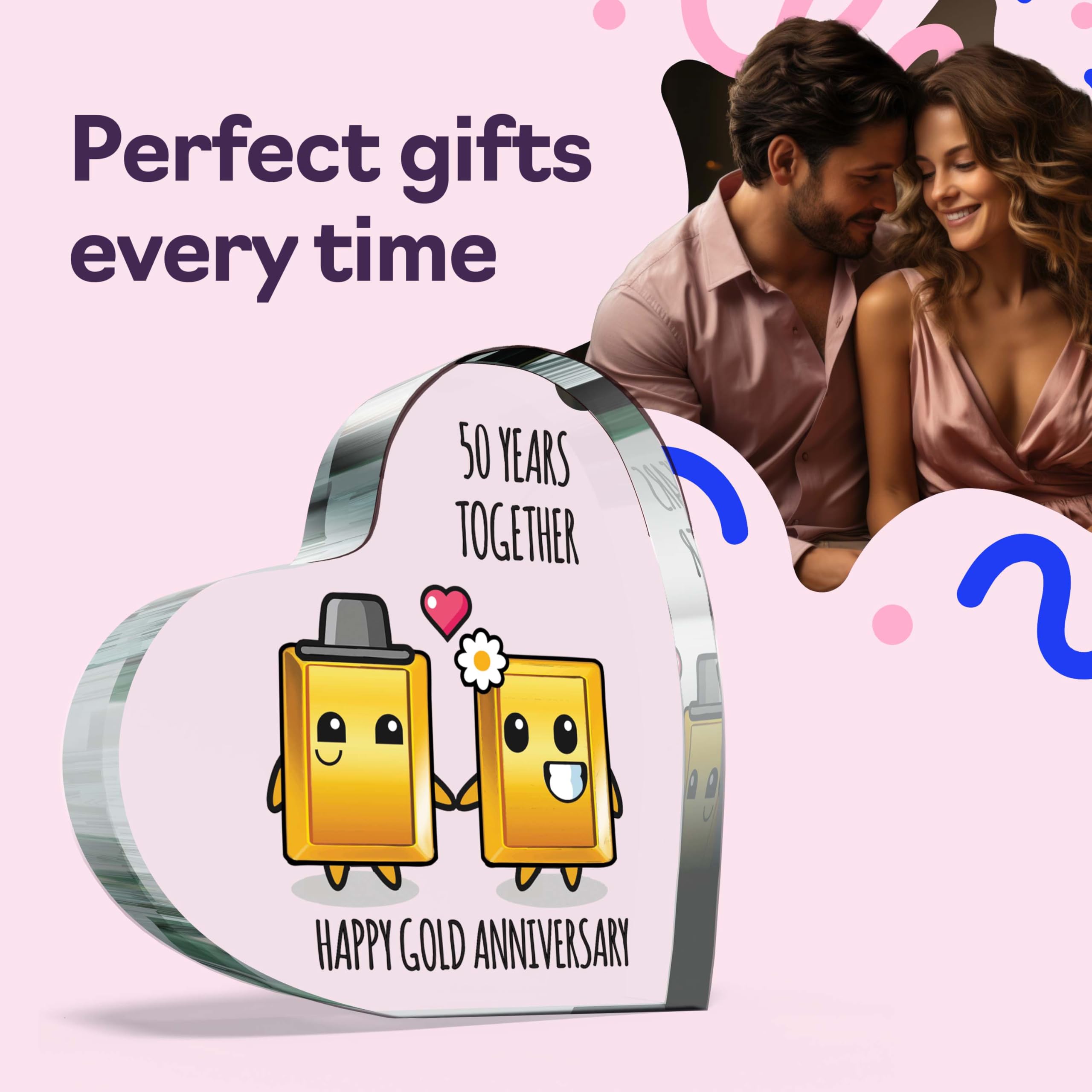 50th Anniversary Plaque Gifts for Wife Husband, Happy Gold Anniversary - Image 2