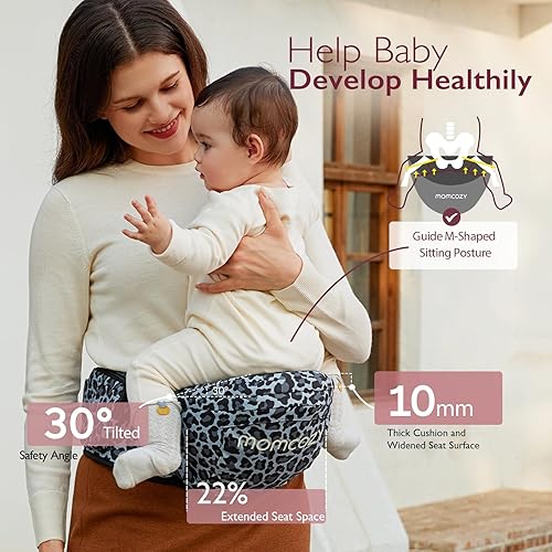 Miniatura 2 de Momcozy Portabebés con asiento de cadera, cintura ajustable con protector de vientre 3D original, portabebés ergonómico con varios bolsillos para