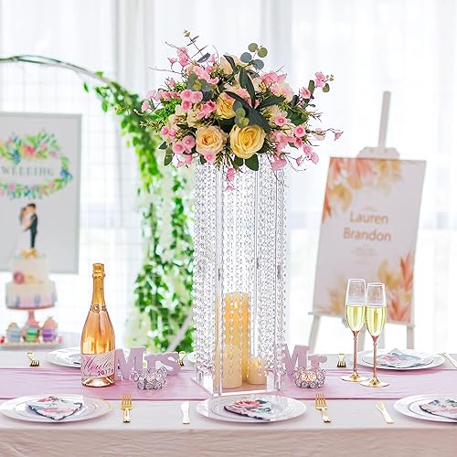 Miniatura 3 de Centros de mesa transparentes para mesas, jarrones altos de acrílico de 23.6 pulgadas para centros de mesa, soporte geométrico para jarrón con