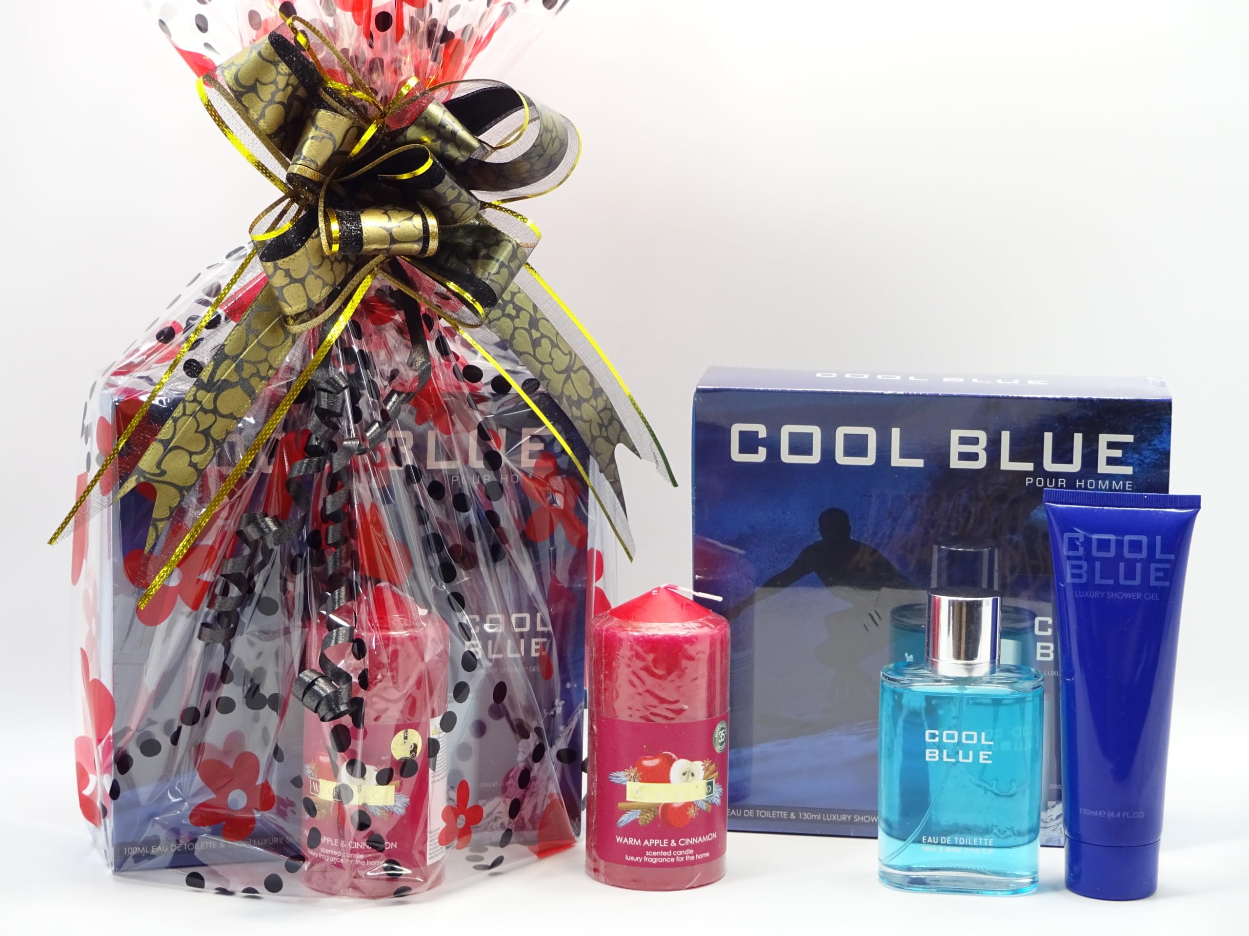 Coffret cadeau de luxe pour lui, 2 pièces de parfum Cool Blue 100 ml Eau de toilette et 130 ml de gel douche de luxe, bougies parfumées, panier cadeau emballé