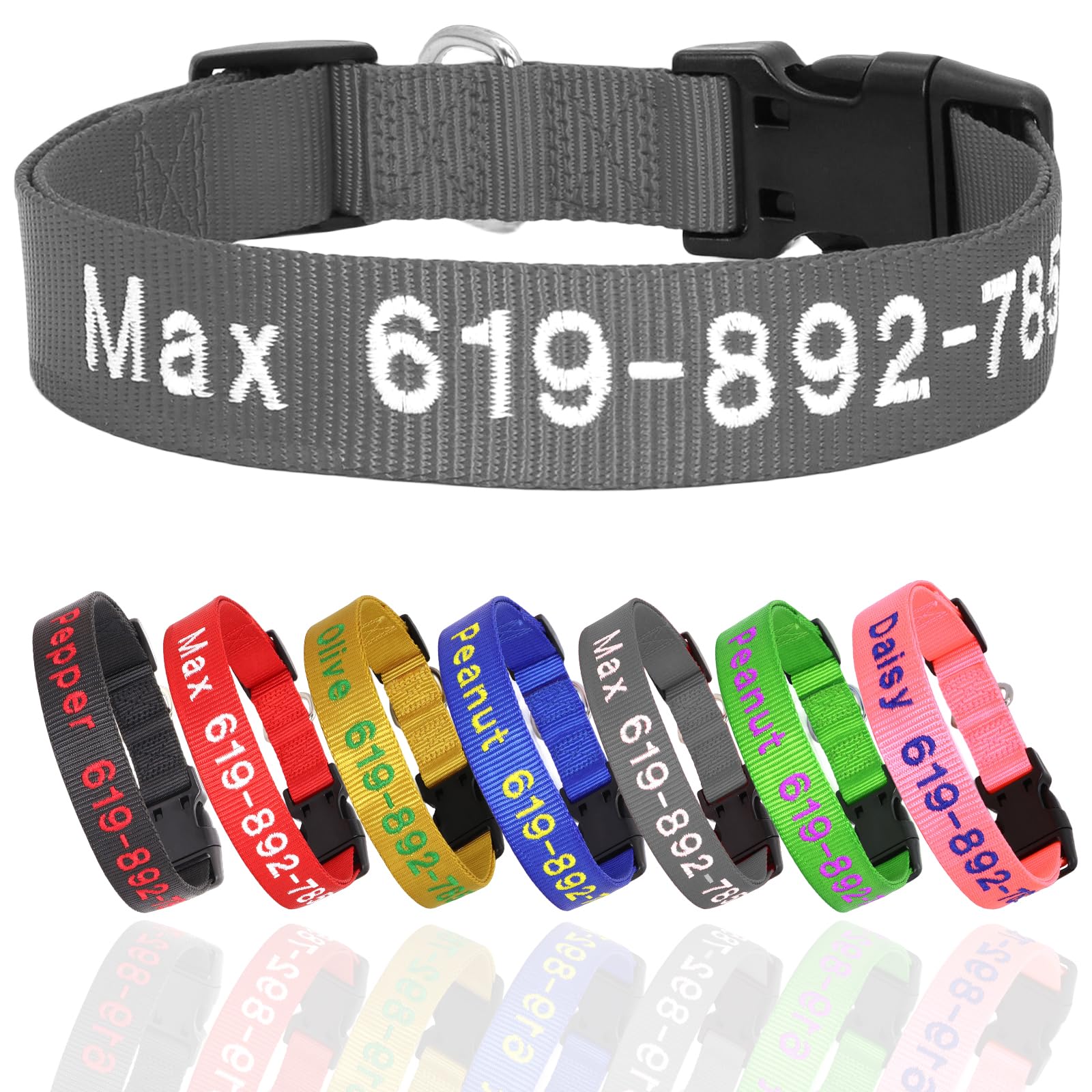 Personalized Embroidered Dog Collars, Custom Dog Name & Phone Number, 5 Adjustable Sizes for XS to XL,Nylon Collars for Boy Girl Dogs,Puppy,Safety