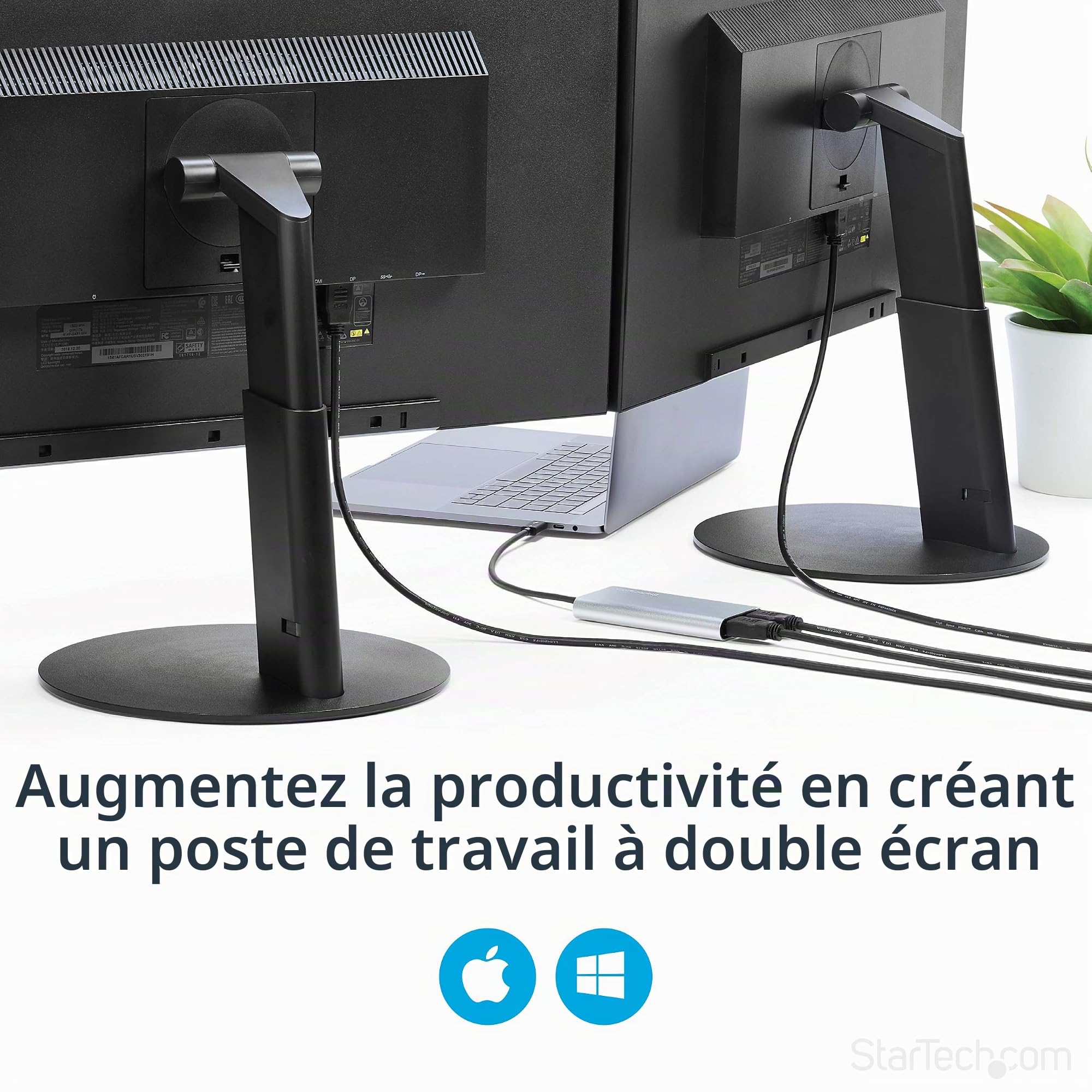 StarTech Adaptateur Thunderbolt vers Double HDMI 2.0, 4K 60Hz (TB32HD24K60)