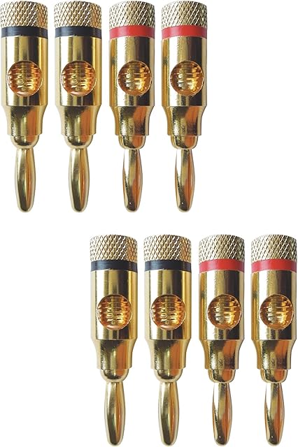 AudioPro Gold Plated 4mm Banana Plugs Pack of 8 4x Red & 4x Black ~ for Speaker/Amplifier Cable