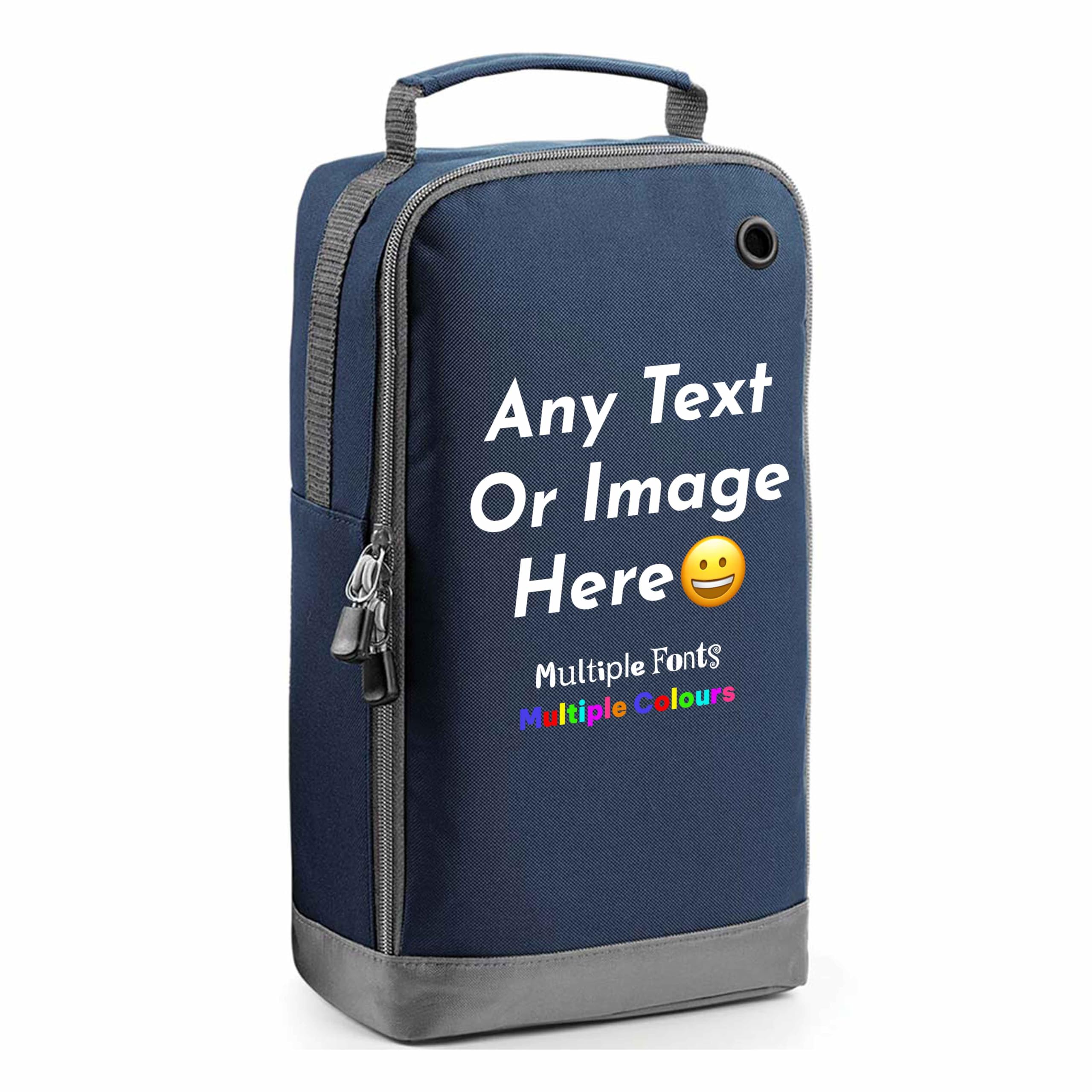 Any Text Any Image Personalised shoe Bag: For Football, Rugby & Golf - Durable Boot Bag for Kids and Adults, For Gifts Navy