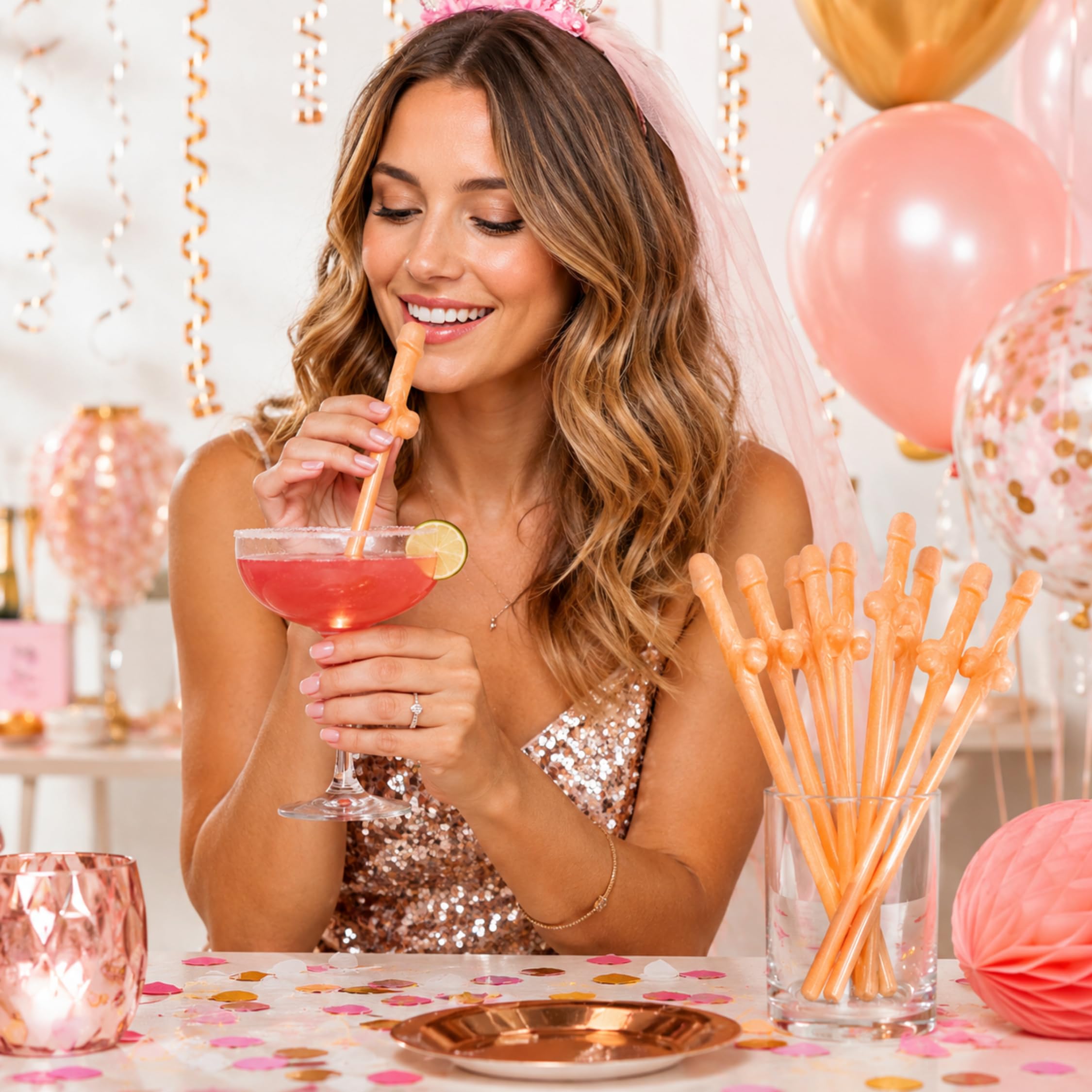 Escape Central Natural Willy Straw Hen Party Drinking Straws Pack of 12 Cheeky Bachelorette Bride to Be Drink Props Girls Party Bags Fun Decorations 19cm - Image 2