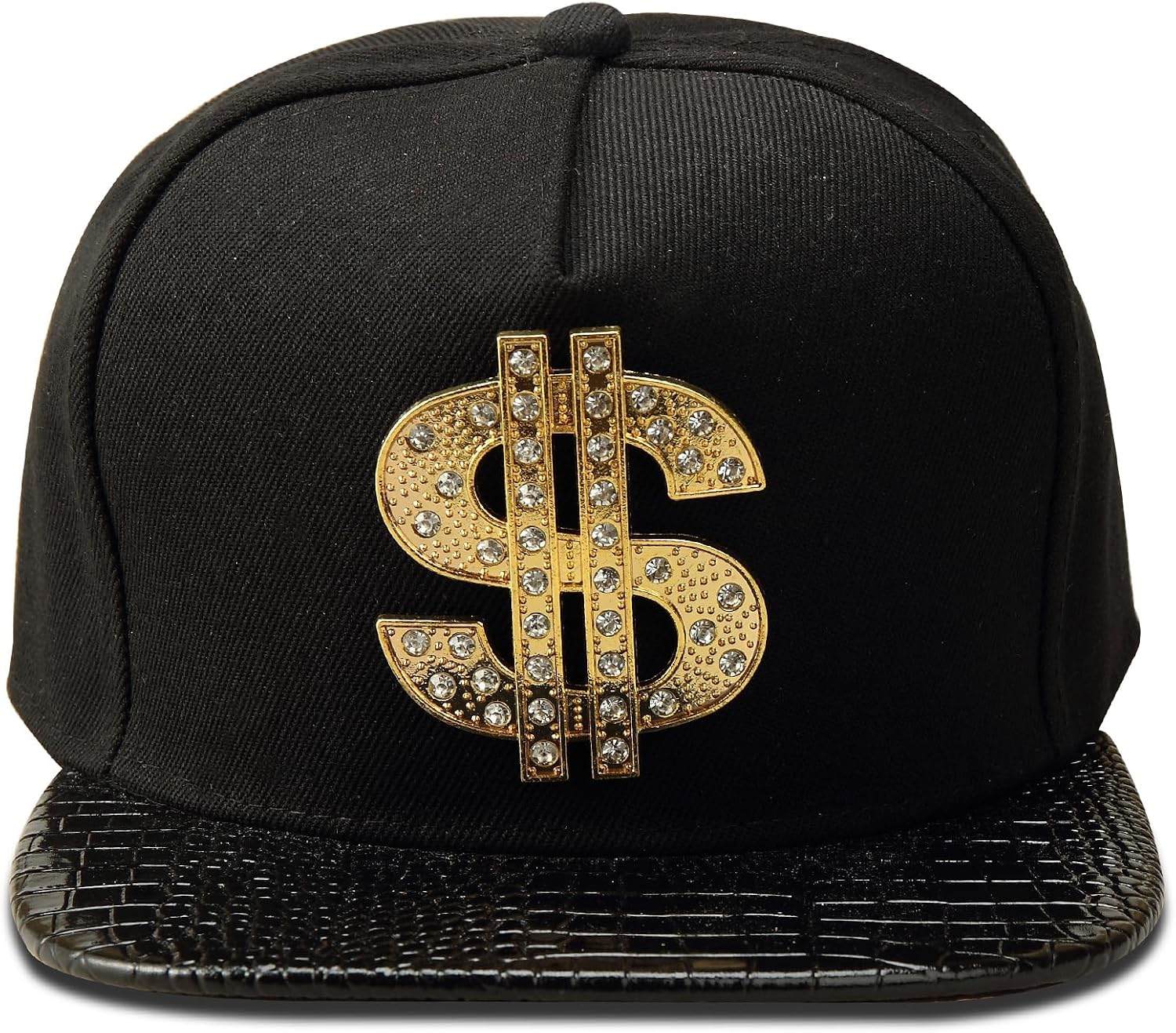 Snapback Cap Men's Hip-hop Flat top Brimmed hat, Flat Brim hat Dollar Sign hat, Faux Leather Brim Hip-hop Beanies Hats