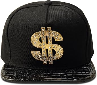 Snapback Cap Mens Hip-hop Flat top Brimmed hat, Flat Brim hat Dollar Sign hat, Faux Leather Brim Hip-hop Beanies Hats
