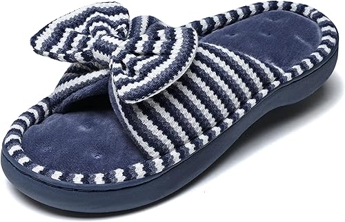 Meik Mangni Womens Memory Foam Slippers with Bow Fuzzy Non-Slip House Shoes Cozy
