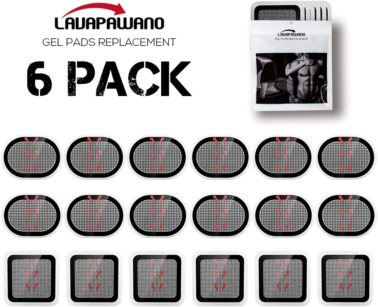 LAVAPAWANO Gel Pads Replacement Unit Set Pack for All Abdominal Belts (black-6 set of 18)-100% Odor Free -Toning Belts