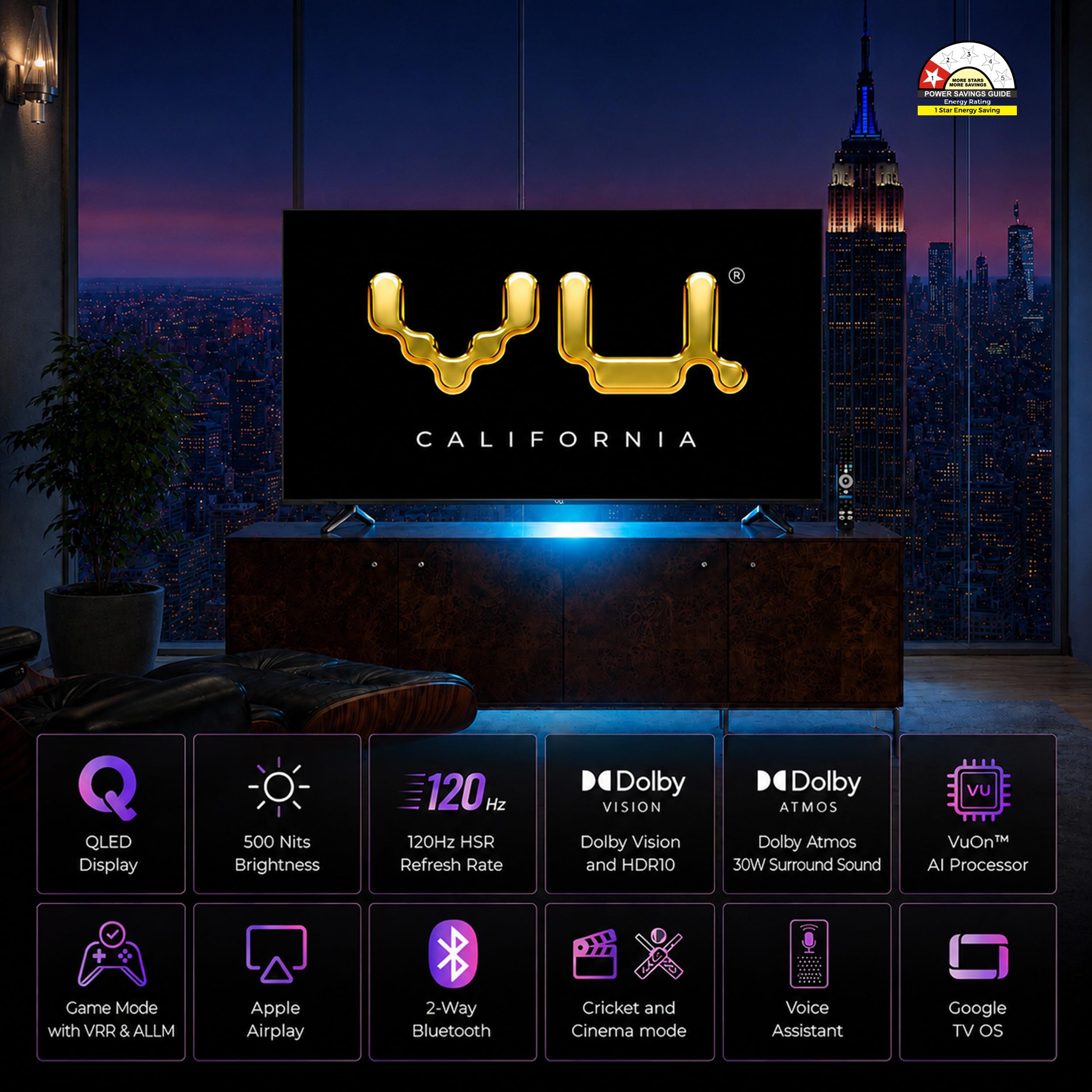 Vu California 139cm (55 inches) Smartchoice GloQLED Smart 4K TV VuGLOQLEDDV — Amazon image 2