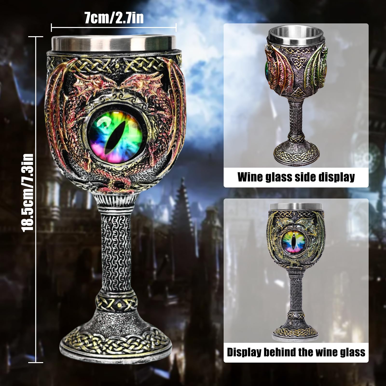 ZONSUSE Calice Drago, Calices Occhio Dragos, Bicchiere da Vino Medievale, Goblet in Acciaio Inox, Tazza Halloween 180ml (Occhi)