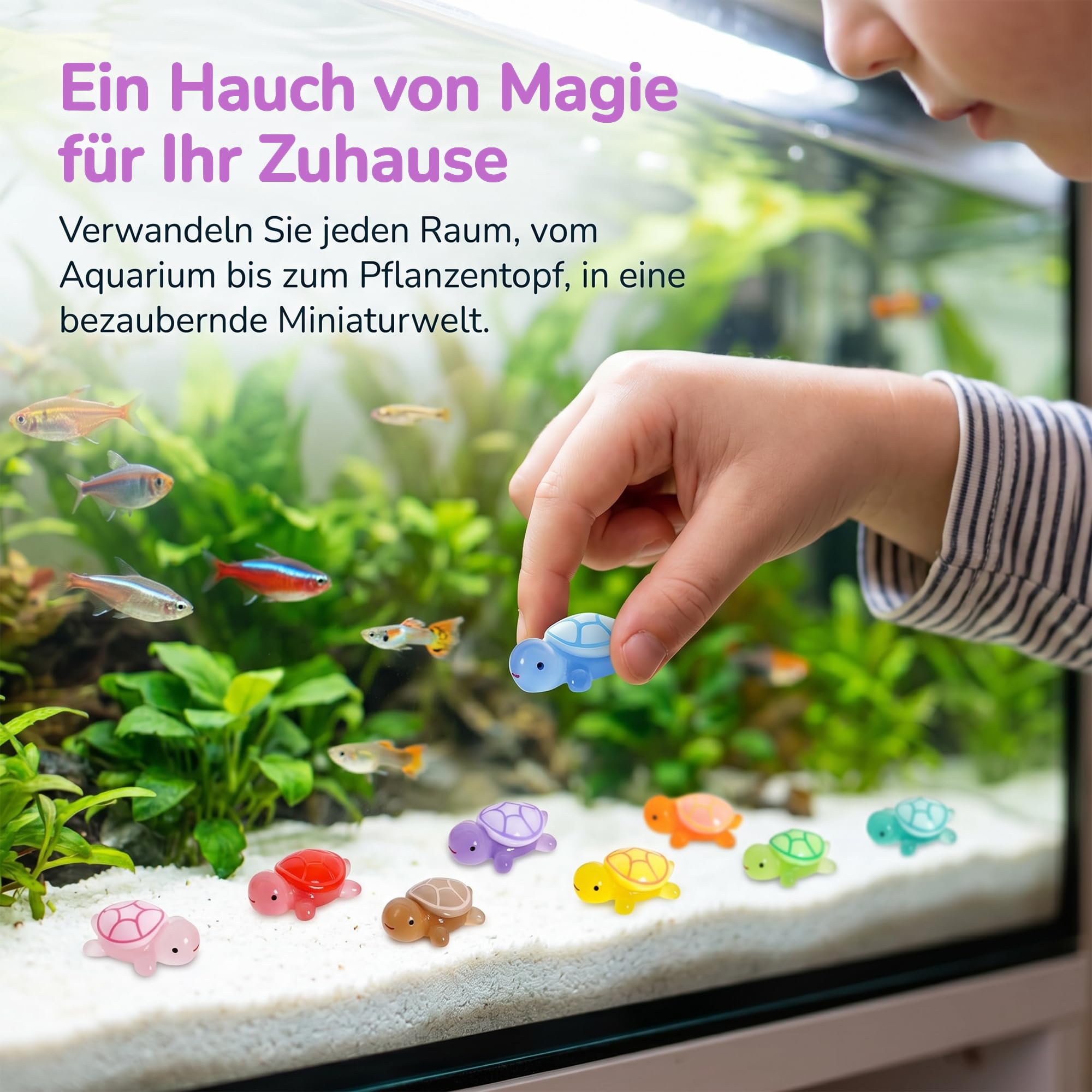 110 Stück Leuchtende Mini Schildkröten Figuren Set, Miniatur Zubehör für Bastel Deko, Schildkröten Deko für Miniteich und Miniaturlandschaft, Kleine Figuren mit Aufbewahrungsbox
