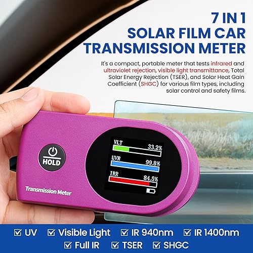Vista 11 de Medidor digital de tinte para ventana, medidor de transmisión de película solar de 0.512 in de grosor, con calibración automática, medidor