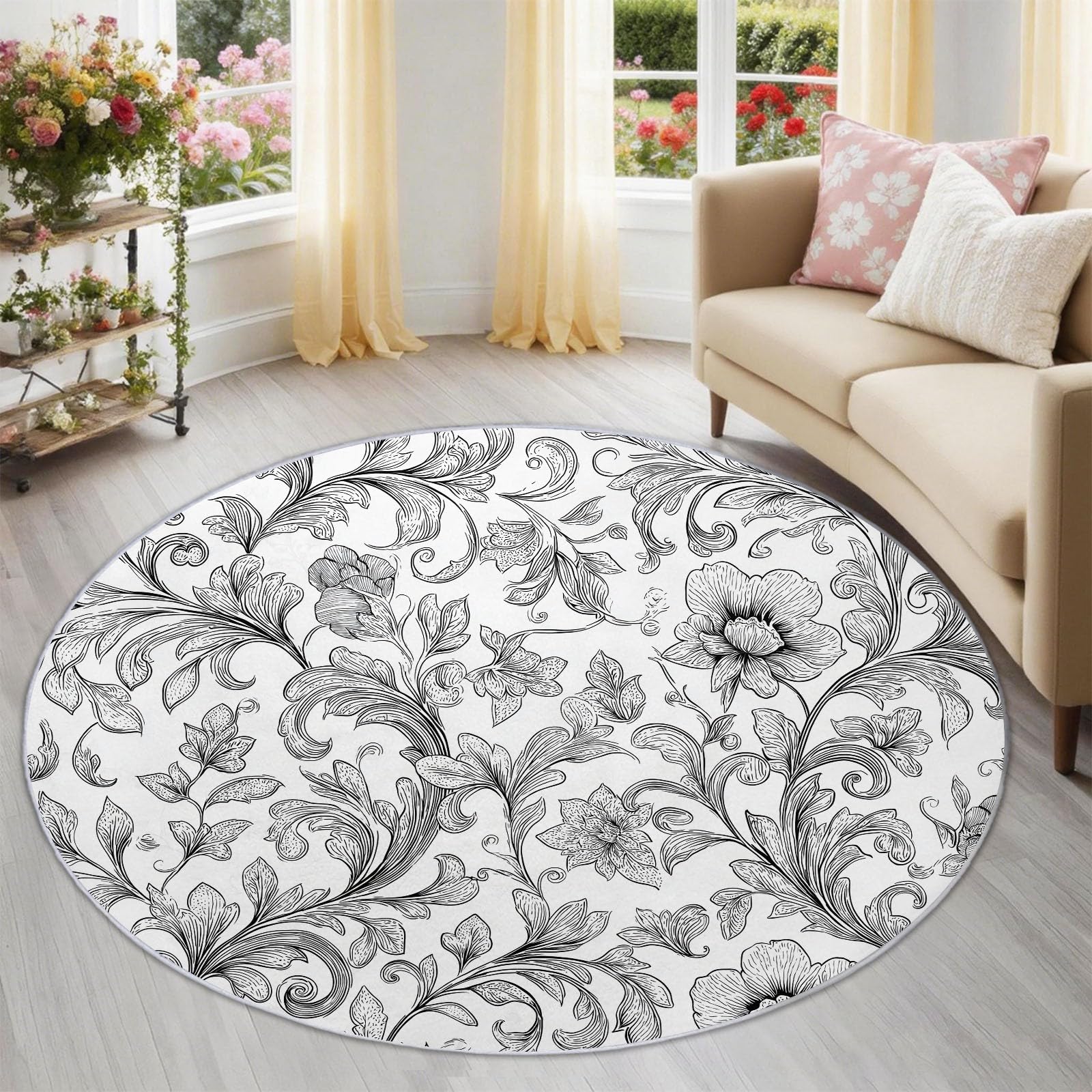 Tapis de sol en flanelle 180 cm au motif cachemire feuilles et lignes
