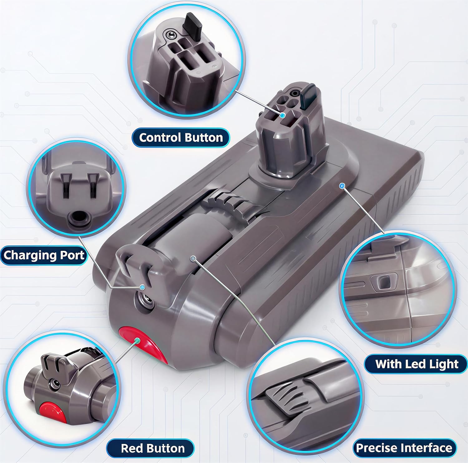 25.2V Li-ion Replacement Battery,High Capacity, Longer Runtime, Built-in Protection,with Filter & Cleaning Brush for V11/V15 SV15 SV16, Replaces 970425-01, Click-in Only (NOT for Screw-in)