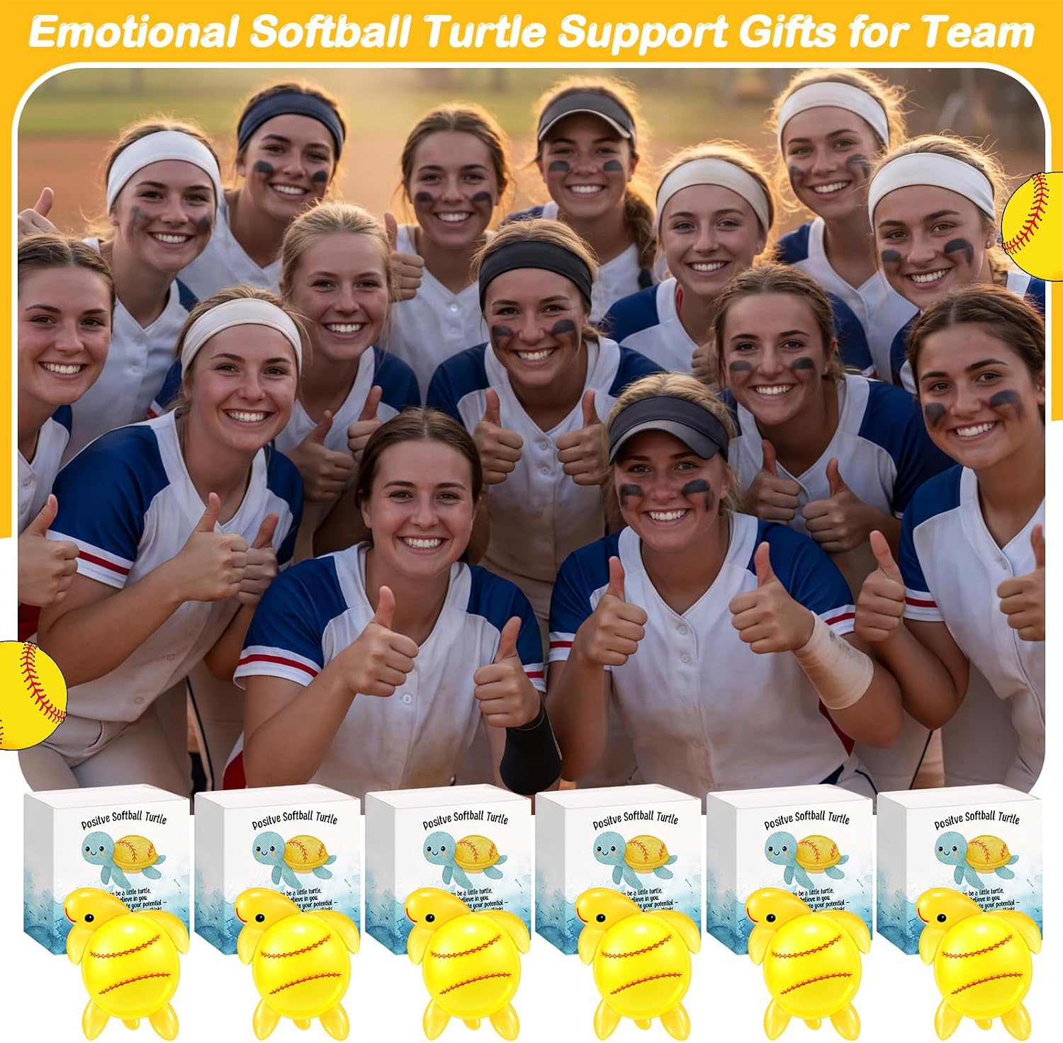 Amyhill 15 Set Mini Resin Sports Turtle Gift Bulk Inspirational Ball Turtle Ornaments Positive Energy Box Inspirational Support Sports Gifts for Team Coach Players Fan Birthday (Softball)