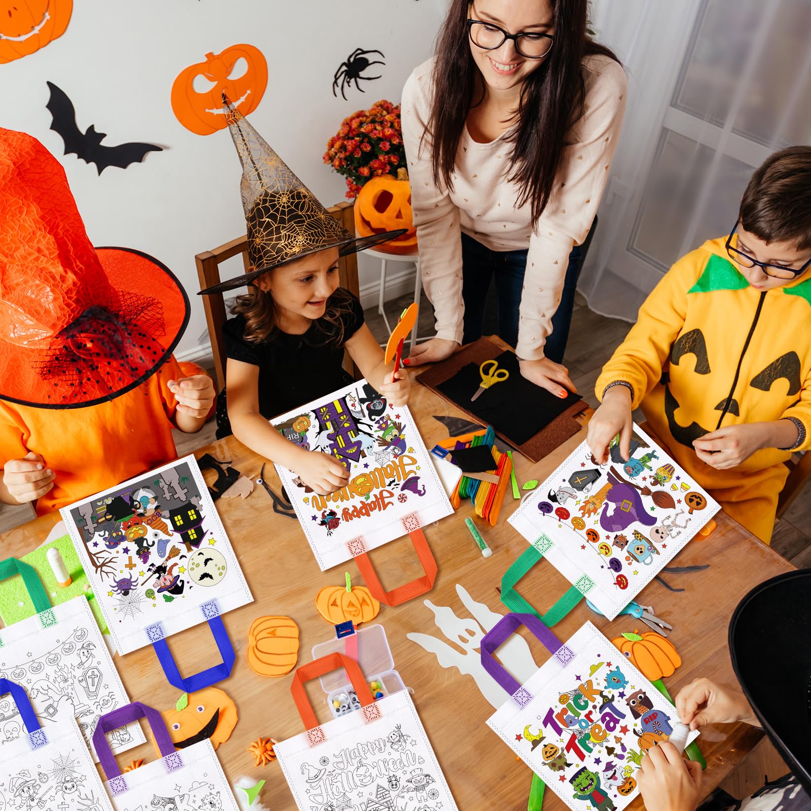 Color Your Own Halloween Trick Or Treat Tote Bag – Kids Craft Activity, DIY Halloween Fun - View #3