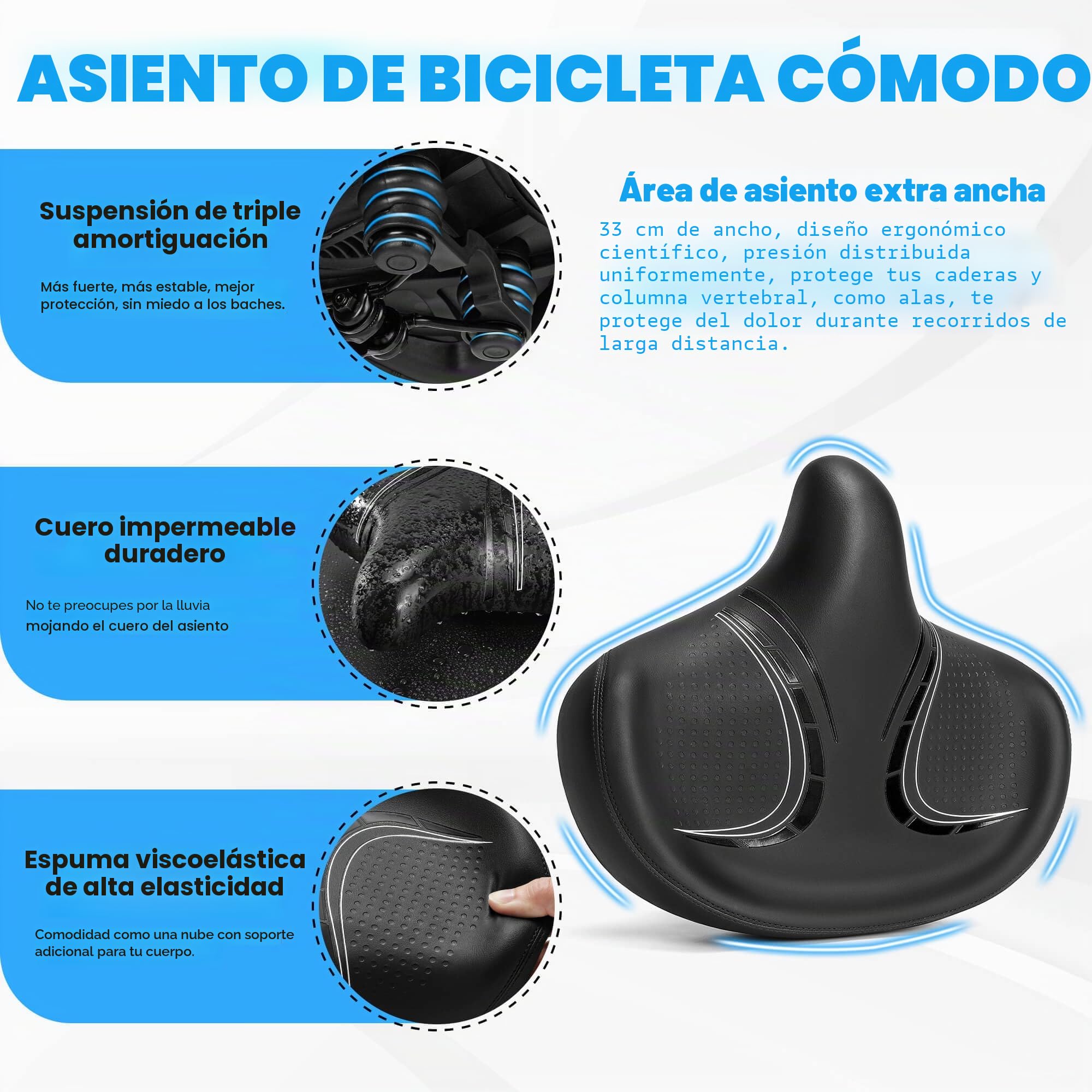 CDYWD Sillin Bicicleta Muy Comodo Hombres y Mujeres, Suave, con Suspensión Amortiguadora, Sillín Bicicleta con Respaldo, Sillín Bicicleta para MTB, Ebike, Bicicleta de Ciudad, Bicicleta Estática