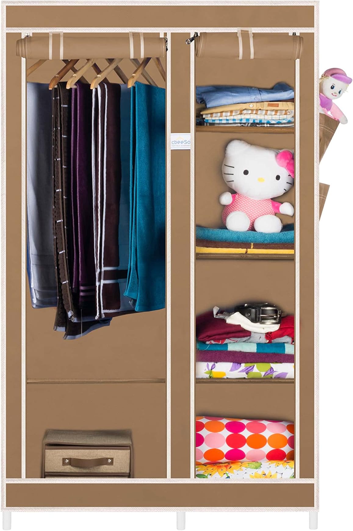 CbeeSoBrand - Solimo 2-Door Foldable Wardrobe, 6 Racks, Beige, Plastic