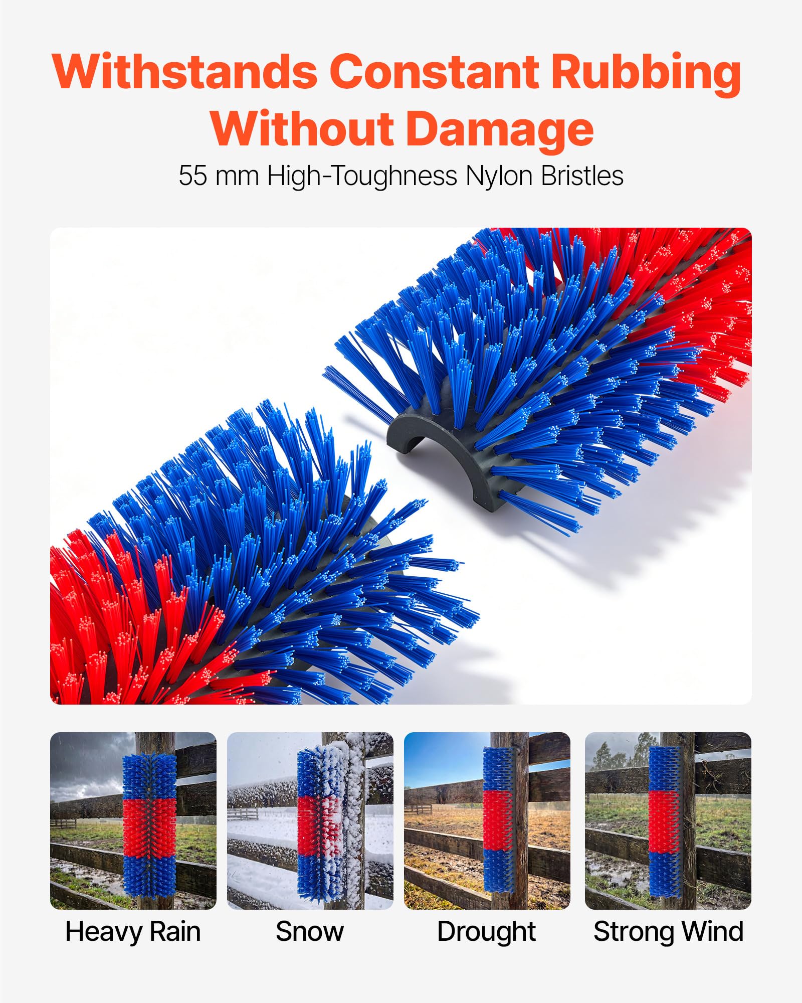 VEVOR Kratzbürste 43x19 cm, Viehbürste 2 Stk. inkl. 8 Schrauben, Rinderkratzer zur Linderung von Rückenjucken, Massage-& Pflege-Kratzwerkzeug für Pferde, Rinder, Schafe & Schweine, Blau & Rot