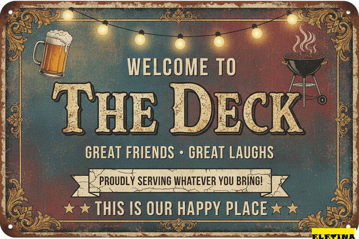 Welcome To The Deck Tin Sign, 8x12 Inch Outdoor Decor