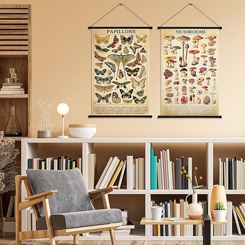 Miniatura 2 de Geosar Póster de árbol de mariposa con diseño de hongos vintage, rústico, para colgar en la pared, gráfico de referencia ilustrativo para