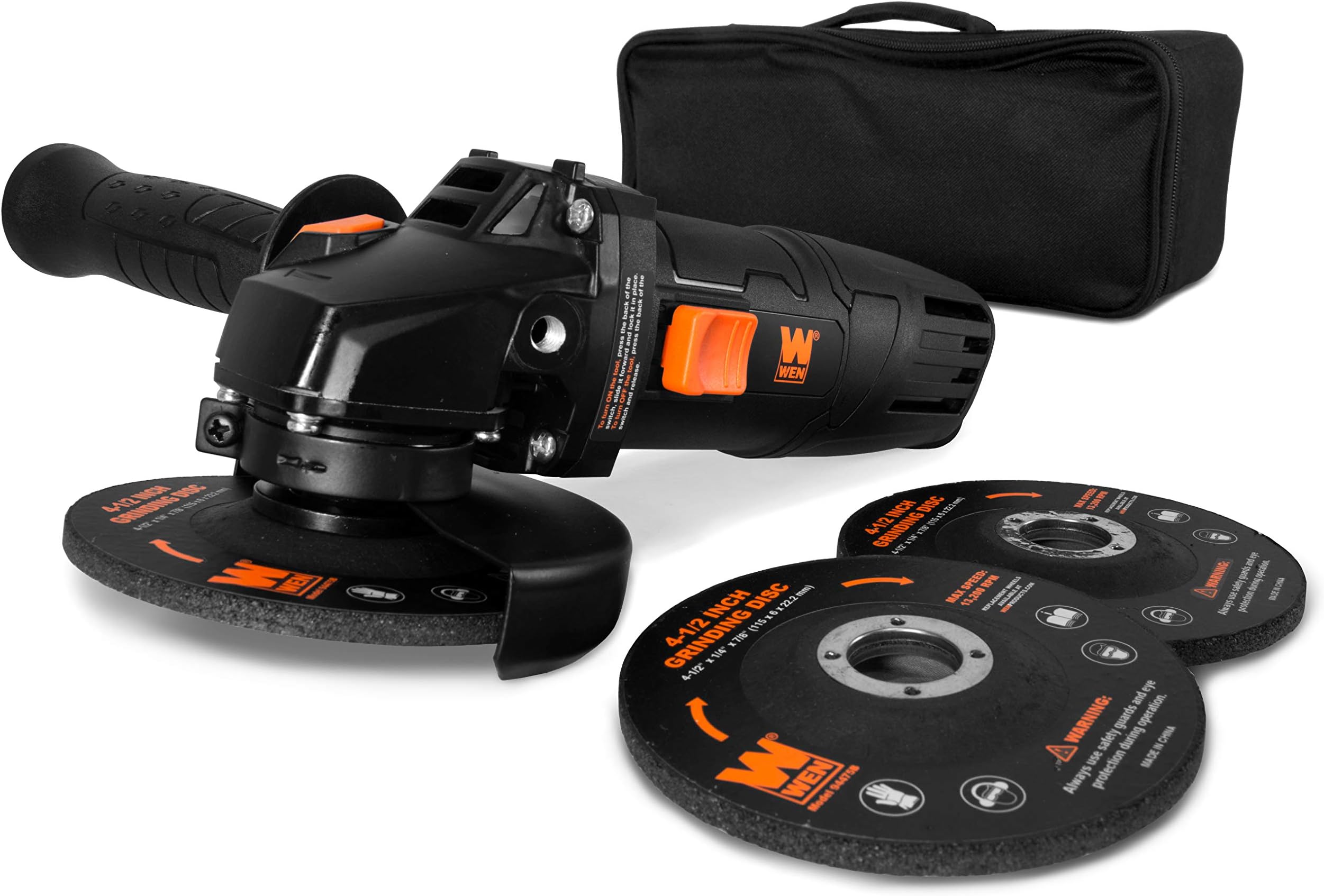 94475 7.5-Amp 4-1/2-Inch Angle Grinder with Reversible Handle, Three Grinding Discs, and Carrying Case, Black,orange
