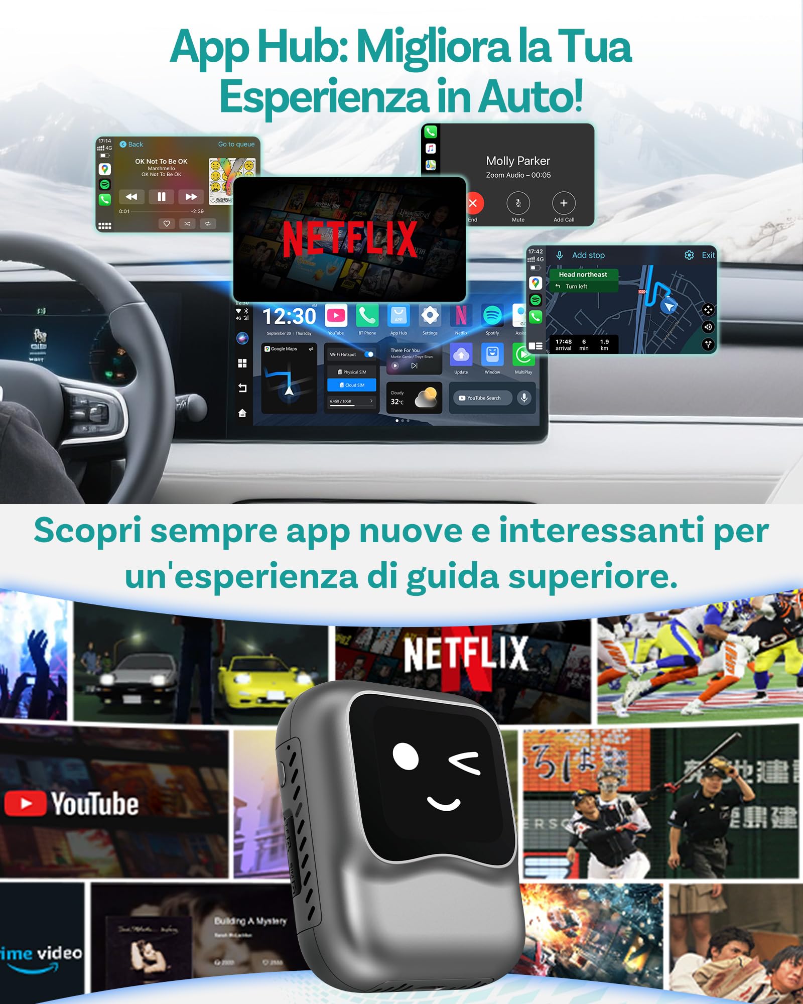 OTTOCAST Nano 2025 – Adattatore wireless CarPlay e Android Auto, AI-Box Android 13 con controllo vocale, doppio Bluetooth, GPS, App Store – Plug & Play per auto con CarPlay cablato (modelli post-2016)